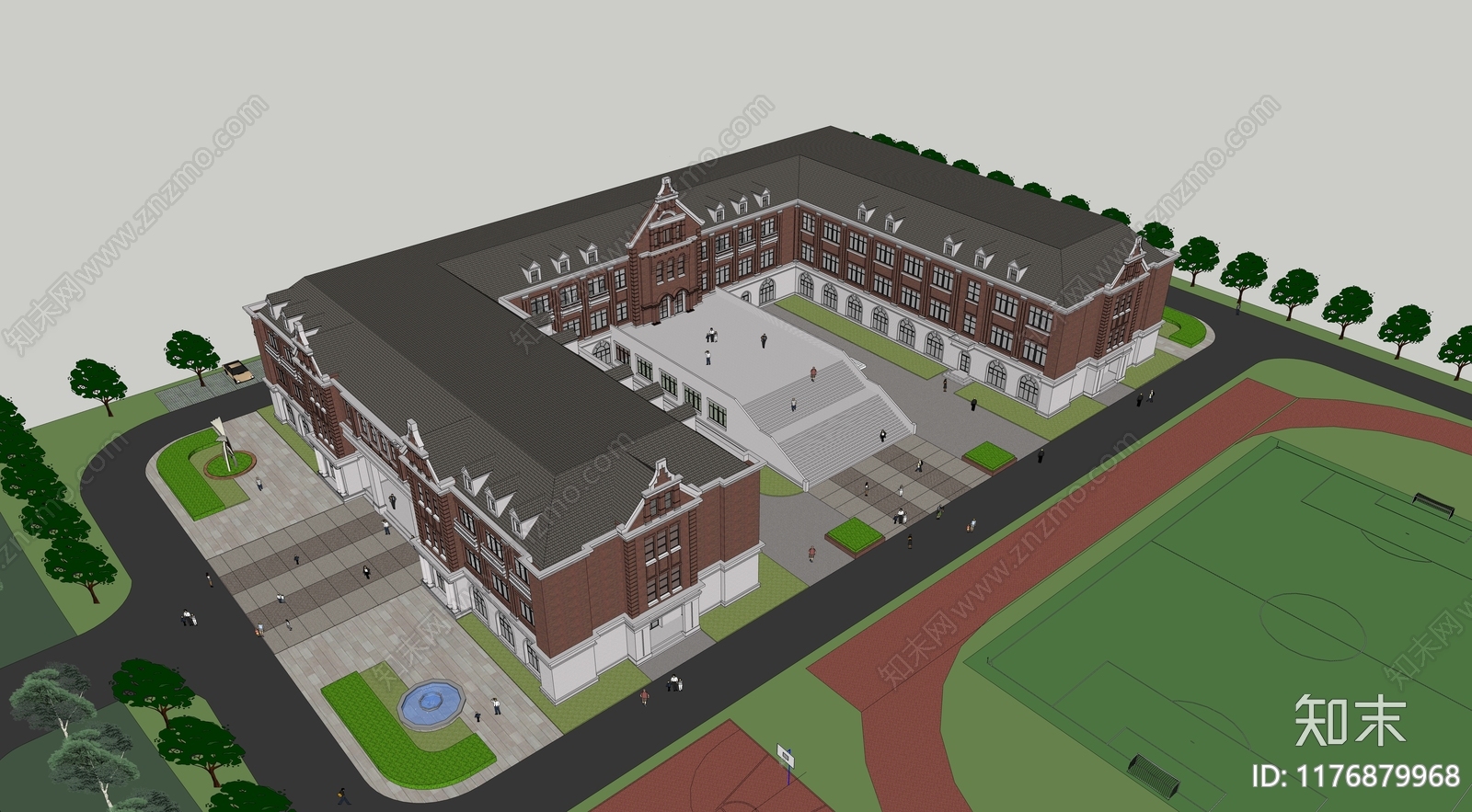 欧式学校建筑SU模型下载【ID:1176879968】