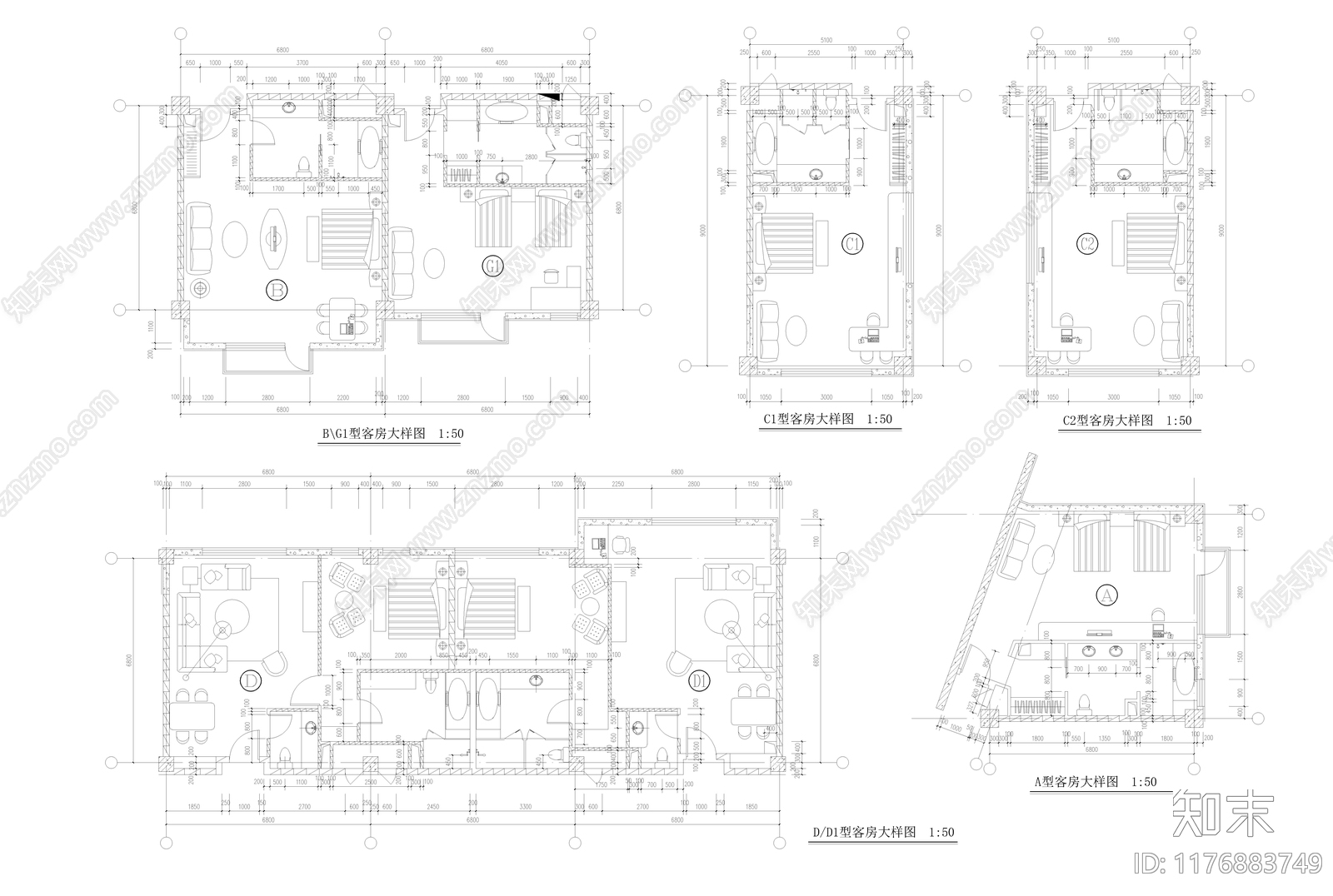 欧式酒店建筑cad施工图下载【ID:1176883749】