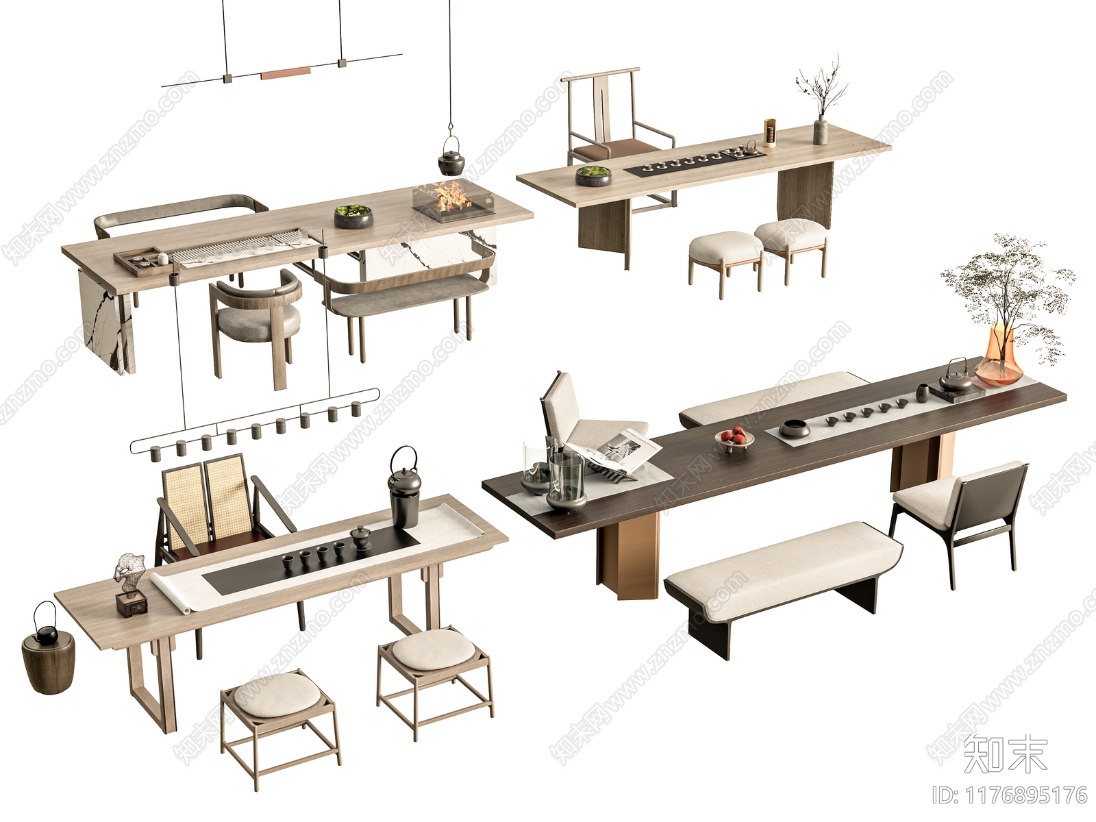 新中式茶桌椅SU模型下载【ID:1176895176】
