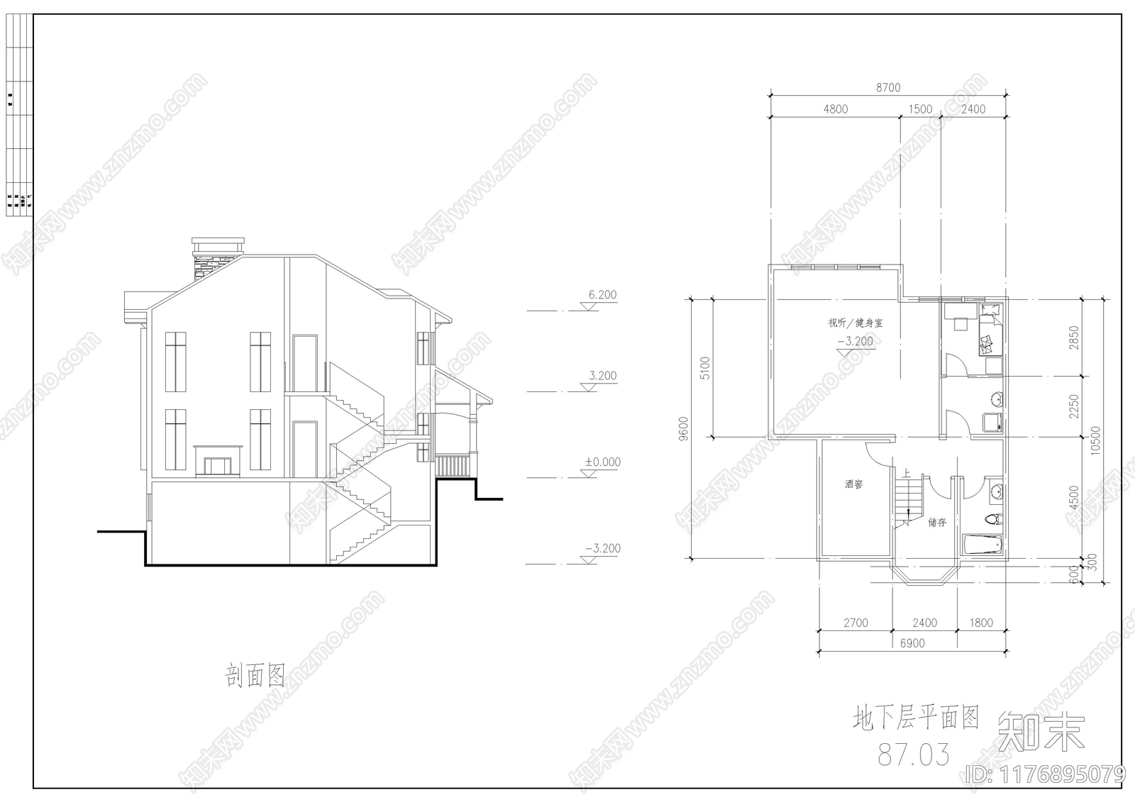 现代别墅建筑cad施工图下载【ID:1176895079】