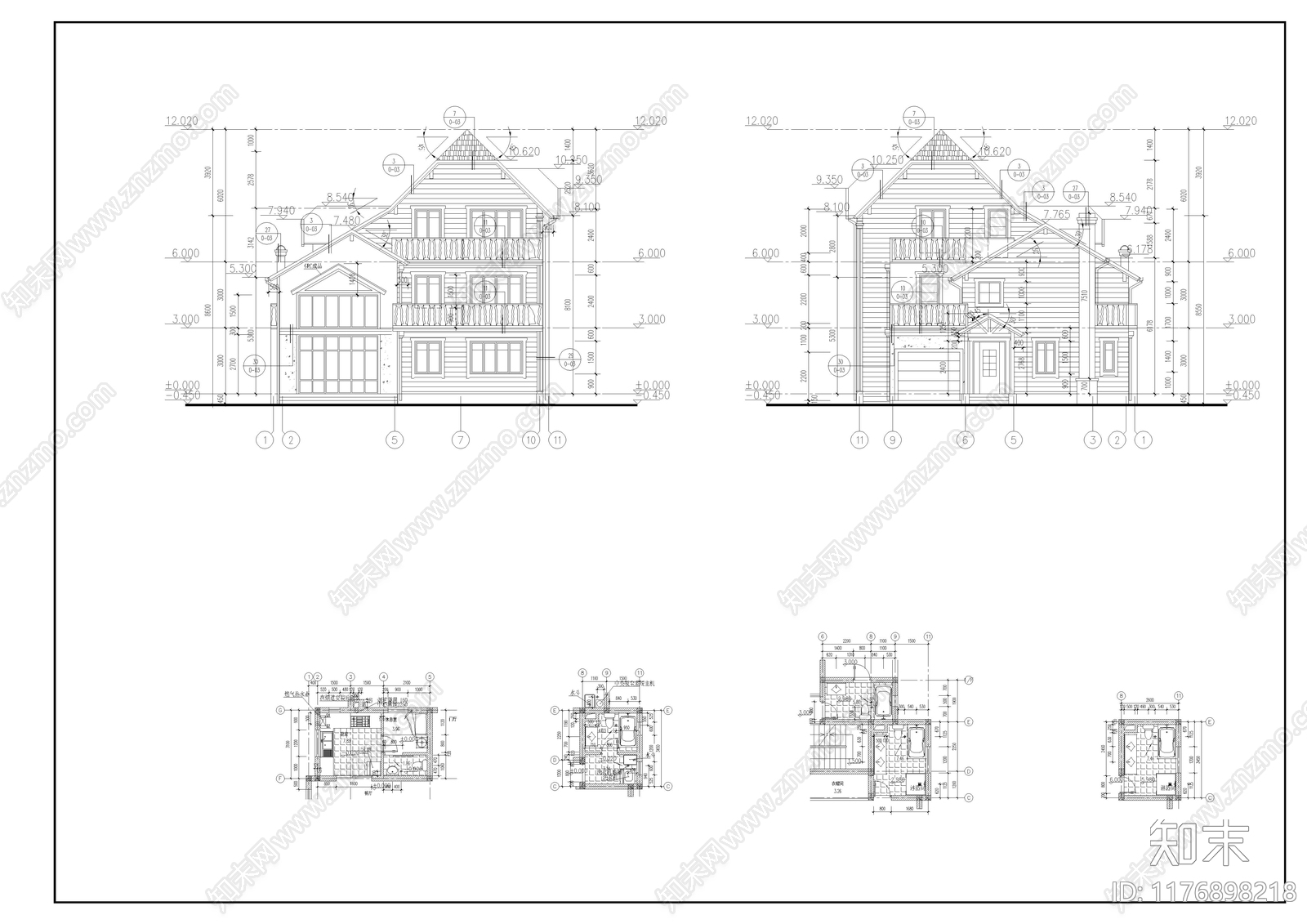 现代别墅建筑cad施工图下载【ID:1176898218】