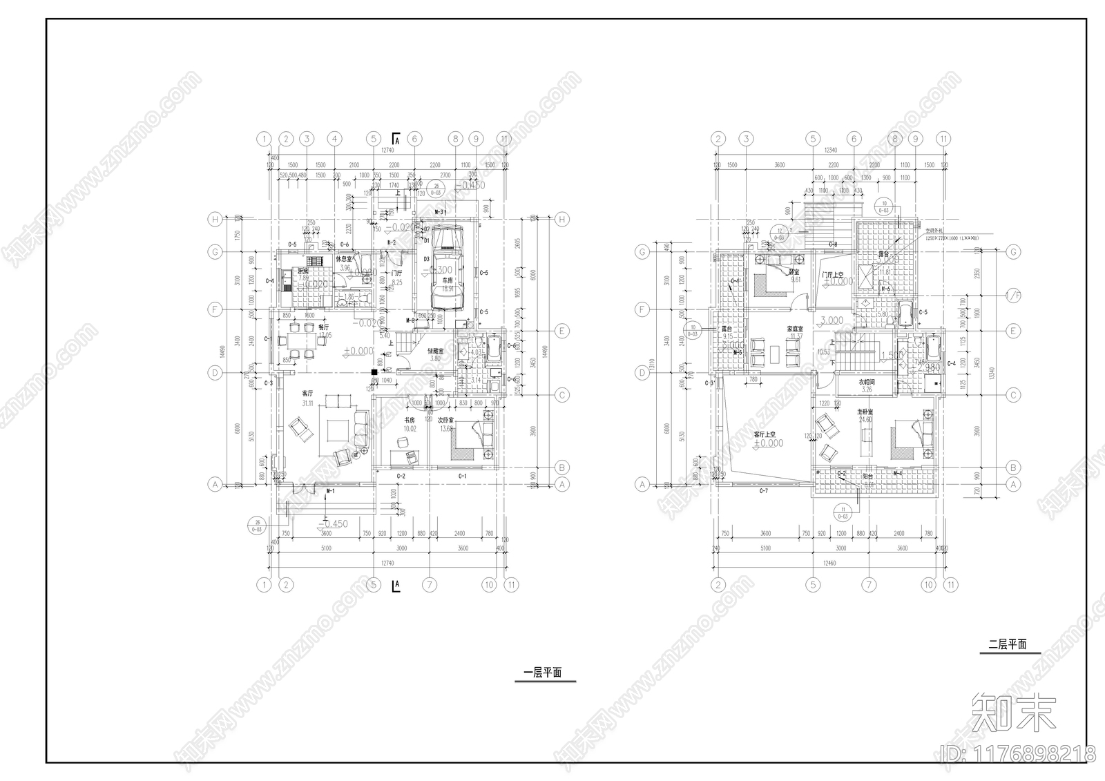 现代别墅建筑cad施工图下载【ID:1176898218】