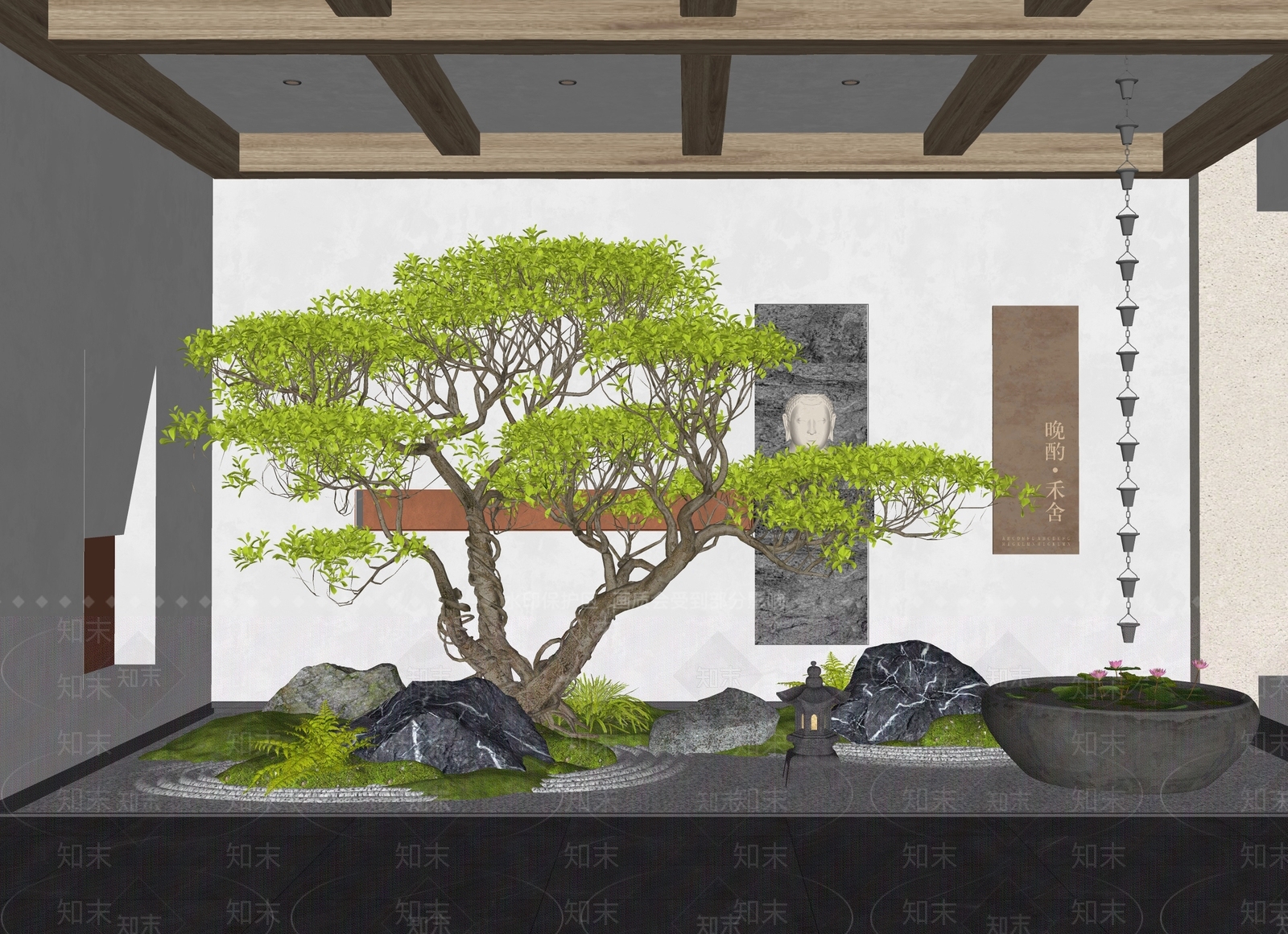新中式庭院小品SU模型下载【ID:1176899759】
