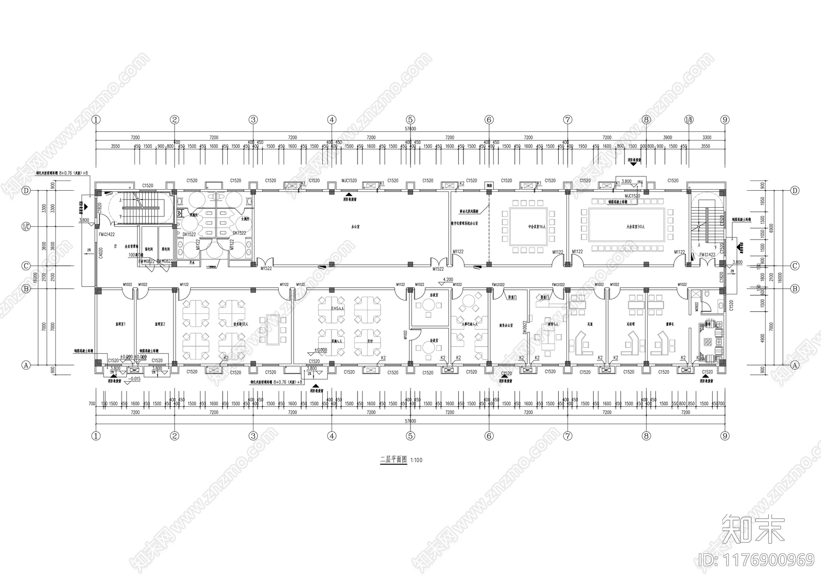 现代办公楼建筑cad施工图下载【ID:1176900969】