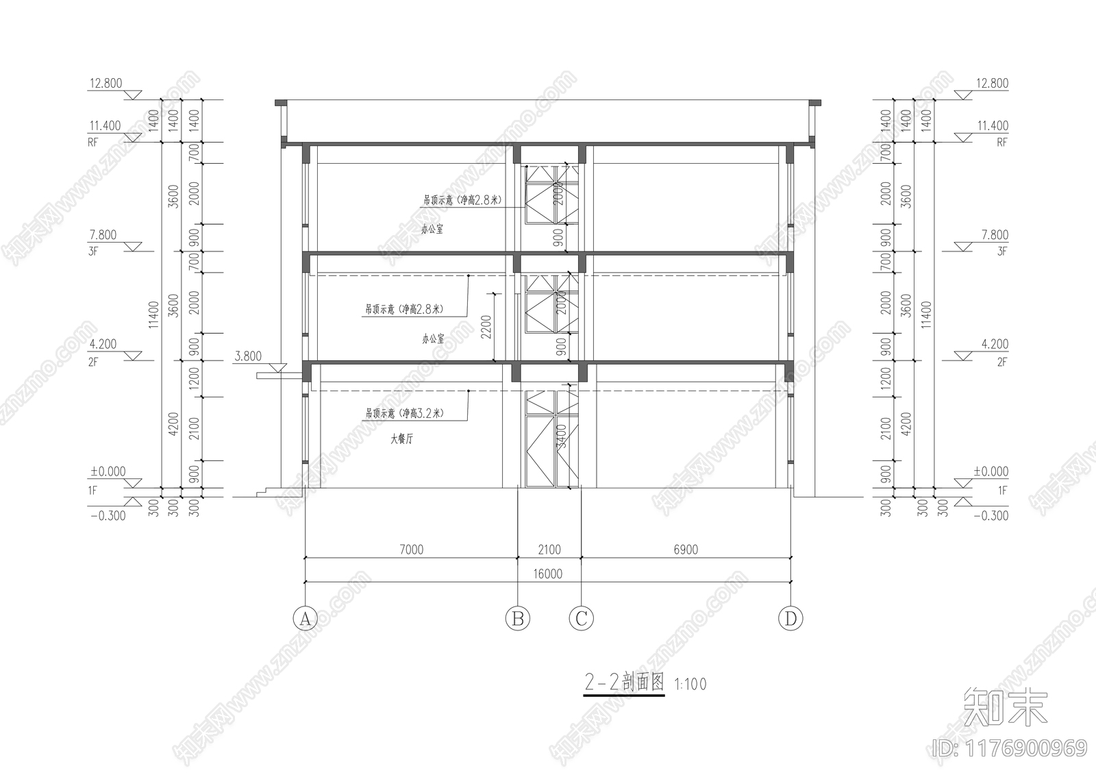 现代办公楼建筑cad施工图下载【ID:1176900969】