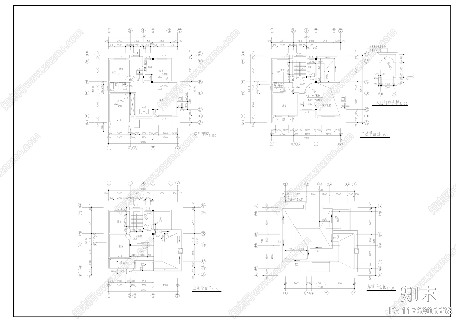 现代别墅建筑cad施工图下载【ID:1176905538】