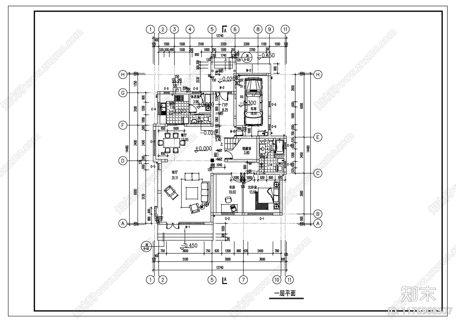 现代别墅建筑施工图下载【ID:1176908507】