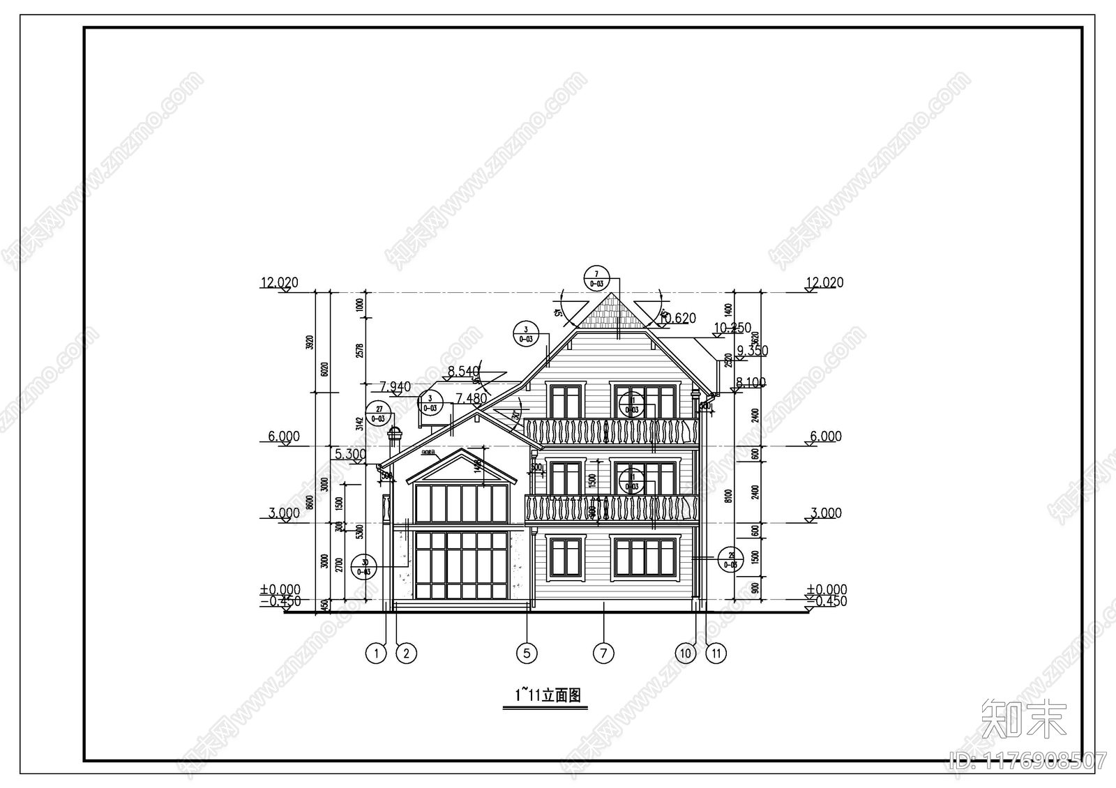 现代别墅建筑施工图下载【ID:1176908507】