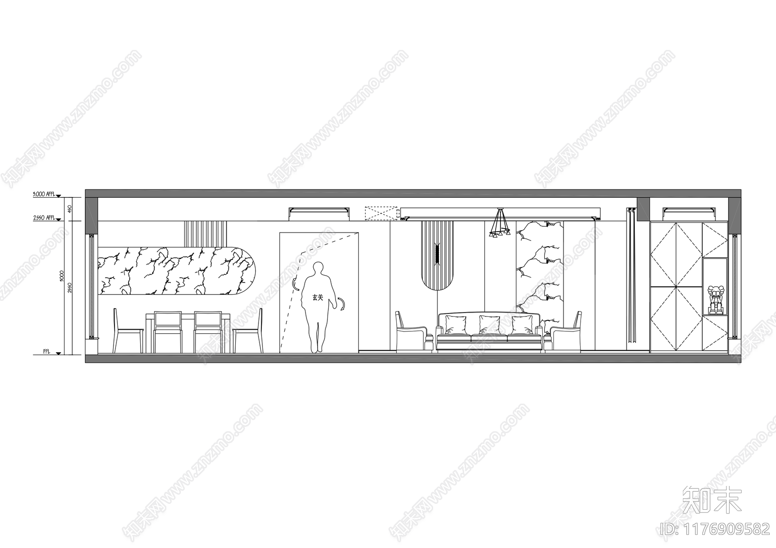 现代客餐厅施工图下载【ID:1176909582】