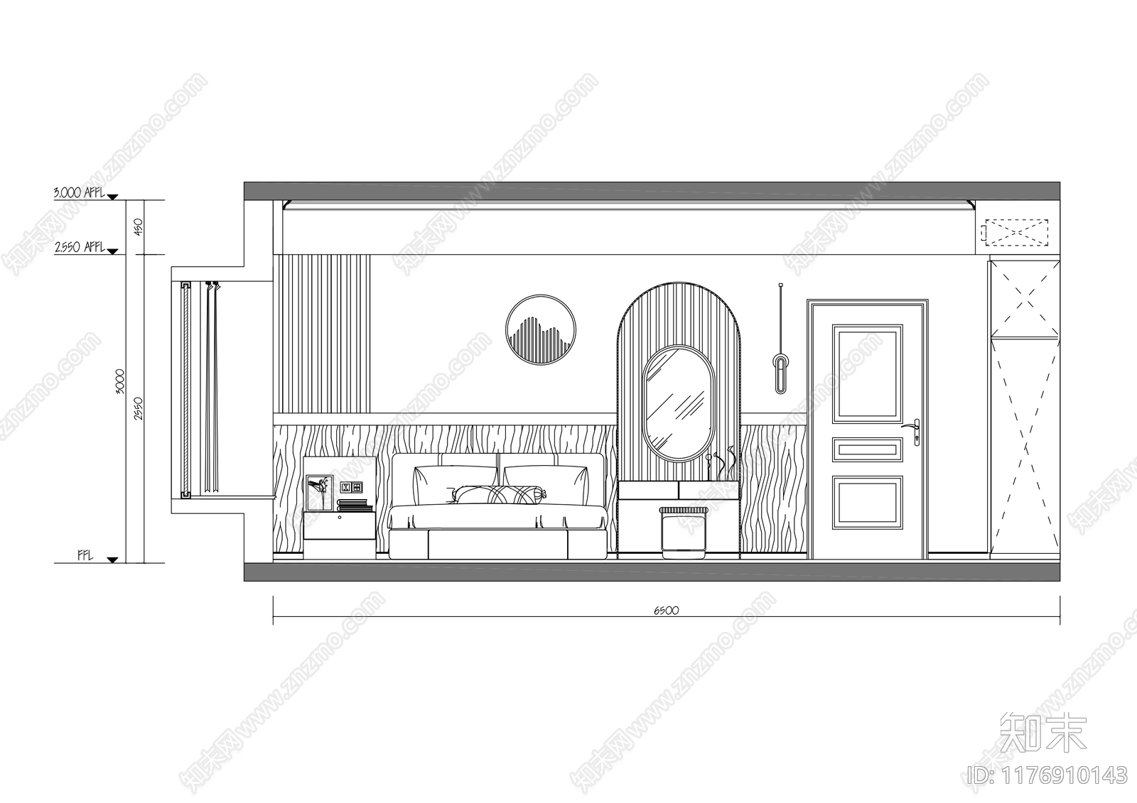 新中式卧室施工图下载【ID:1176910143】