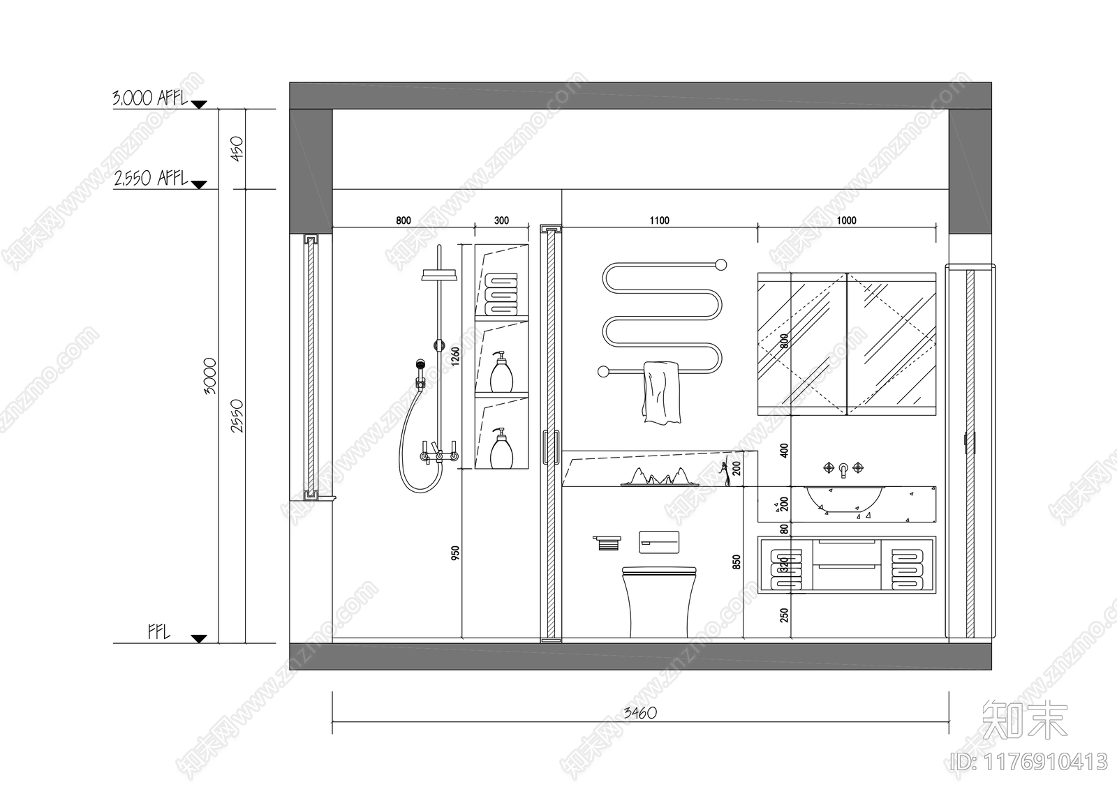 现代卫生间施工图下载【ID:1176910413】