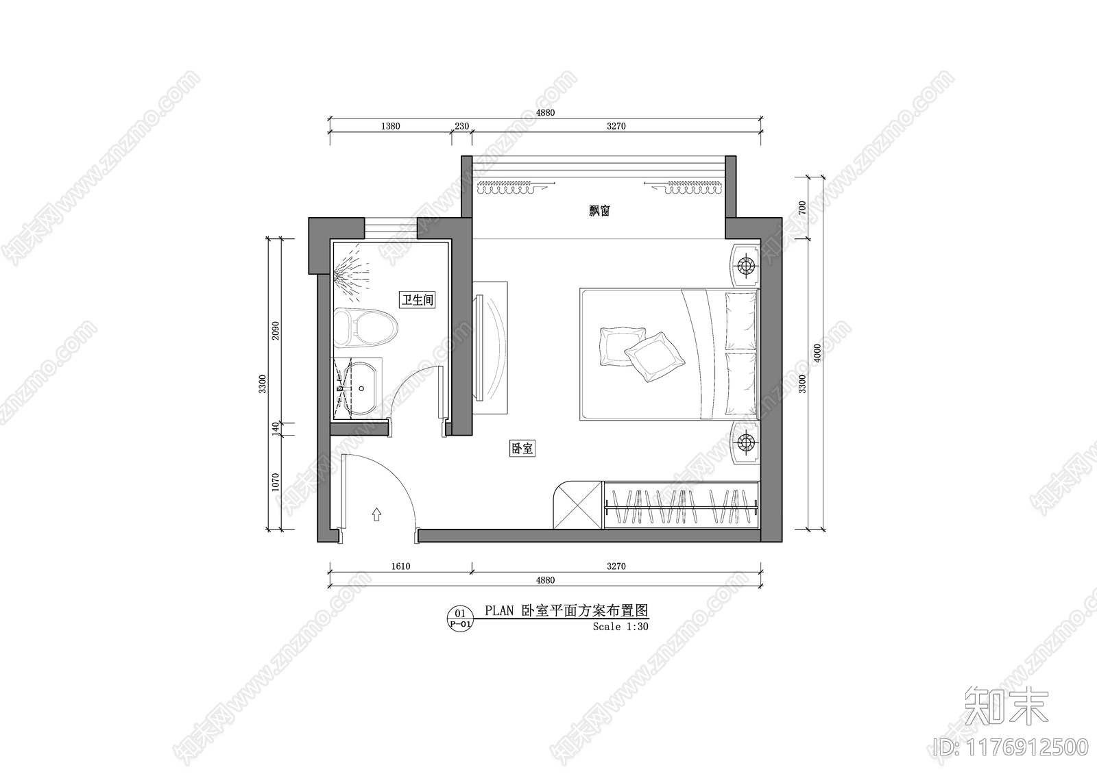 现代轻奢卧室施工图下载【ID:1176912500】