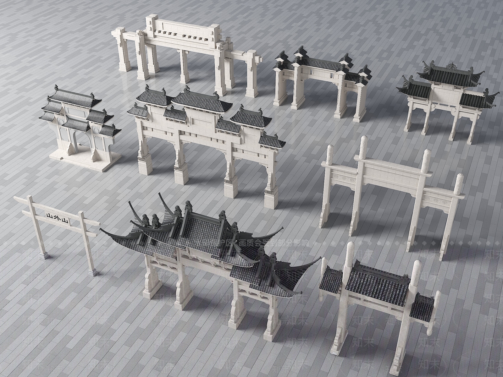 中式牌楼牌坊3D模型下载【ID:1176915283】