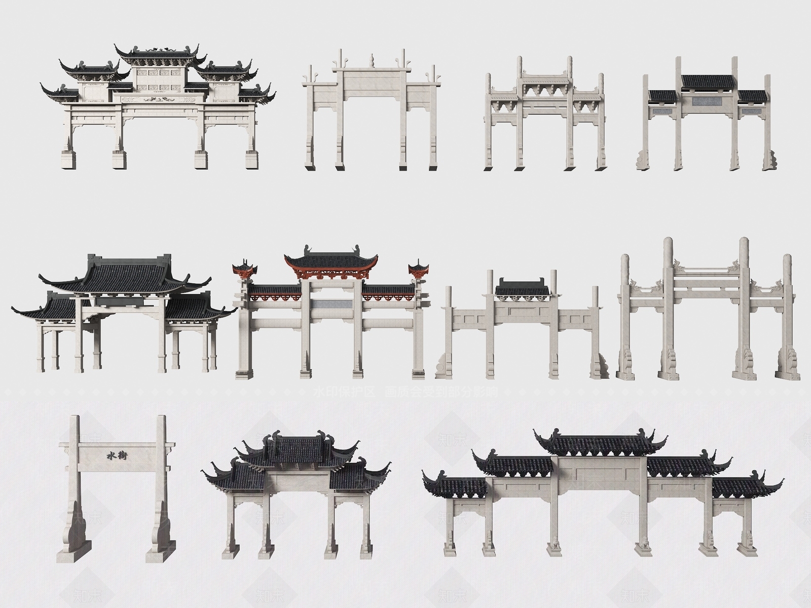 中式牌楼牌坊3D模型下载【ID:1176915657】