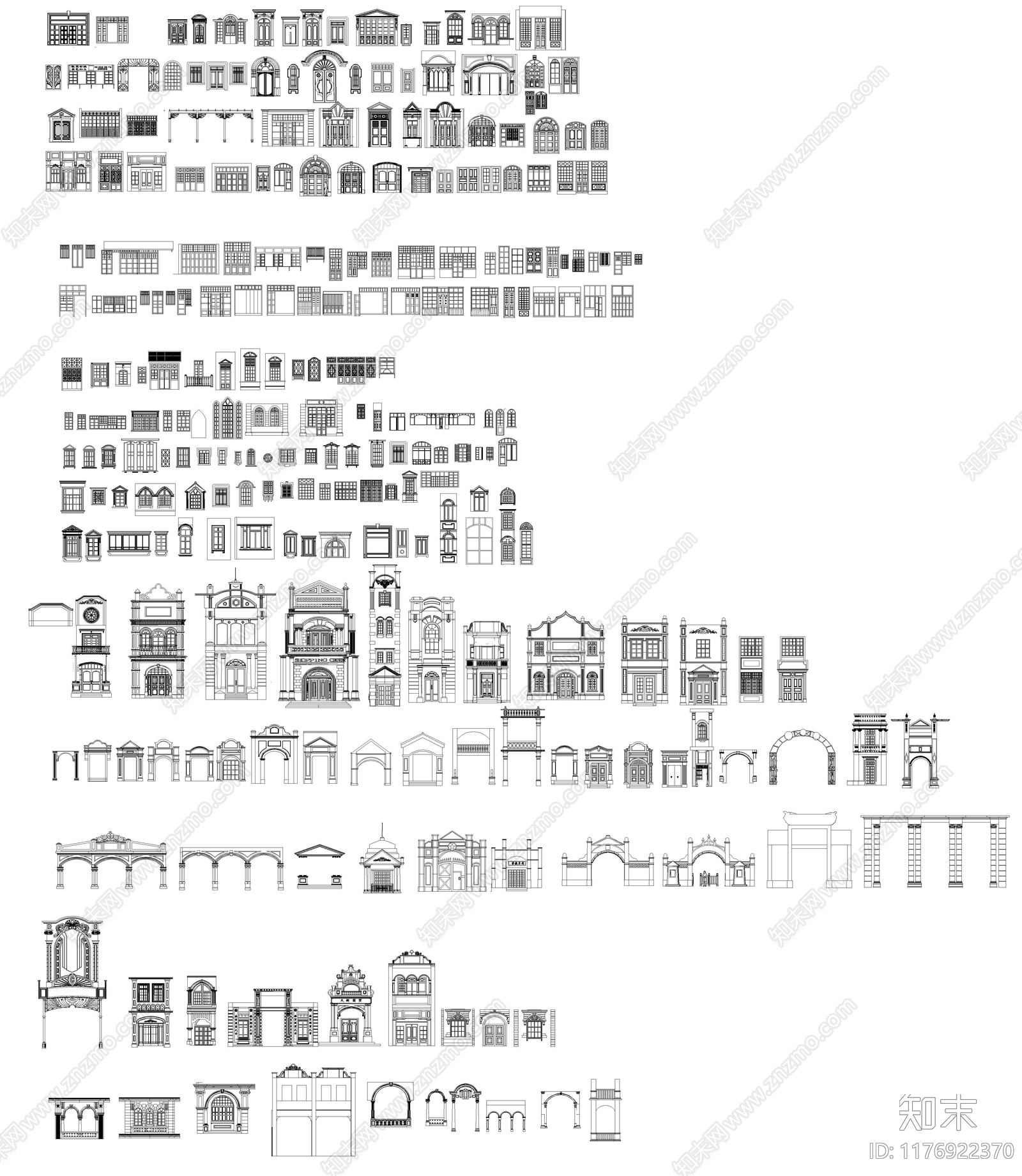 中式综合硬装构件图库施工图下载【ID:1176922370】