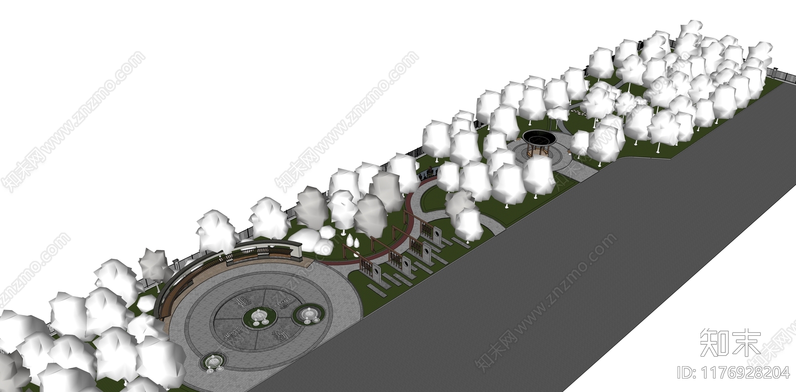 新中式现代校园景观SU模型下载【ID:1176928204】