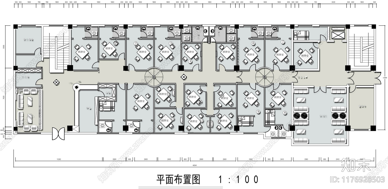 现代棋牌室cad施工图下载【ID:1176928503】