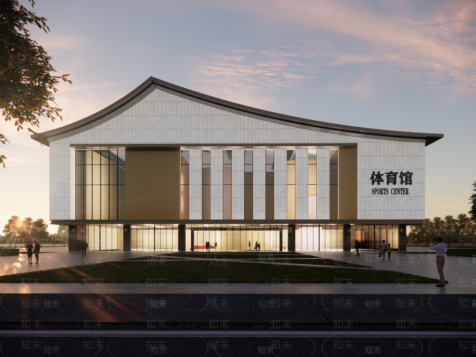 新中式现代体育建筑SU模型下载【ID:1176935359】