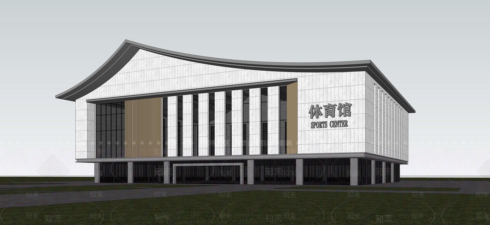 新中式现代体育建筑SU模型下载【ID:1176935359】