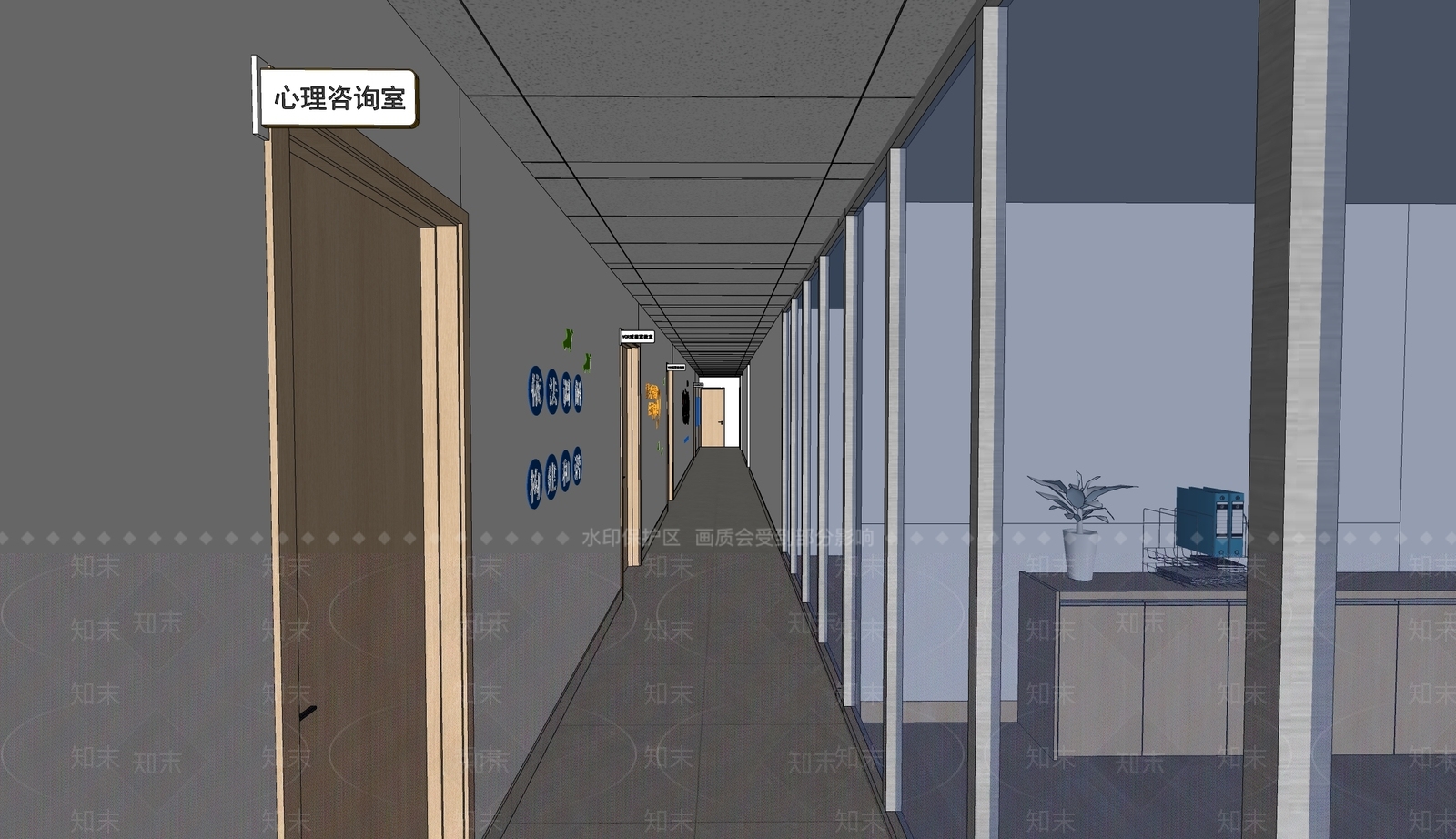 现代办公走廊SU模型下载【ID:1176936577】