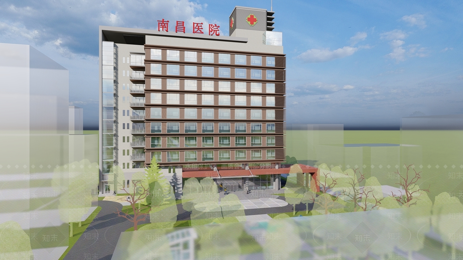 现代新中式医院建筑SU模型下载【ID:1176939671】