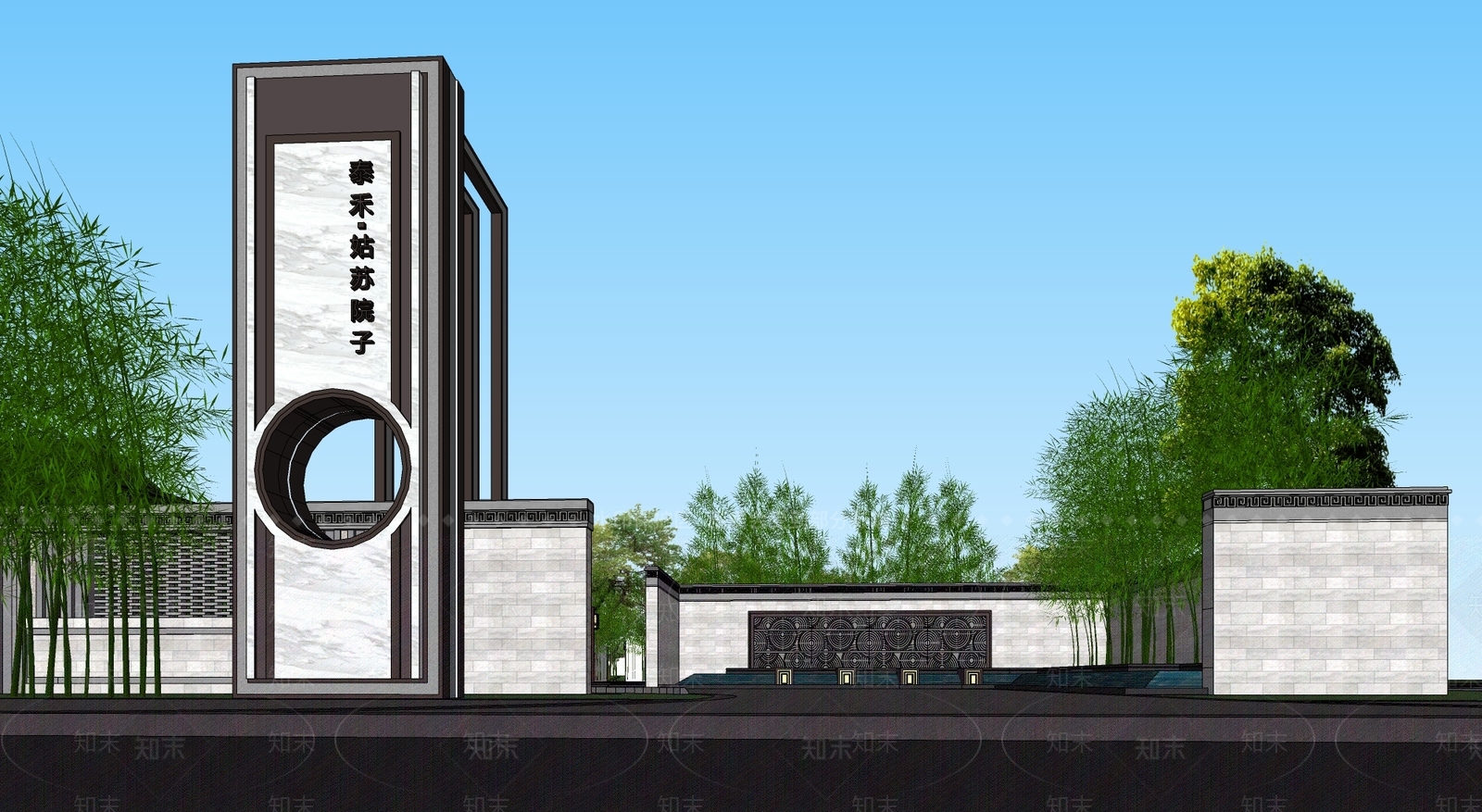新中式现代风格建筑SU模型下载【ID:1176941010】