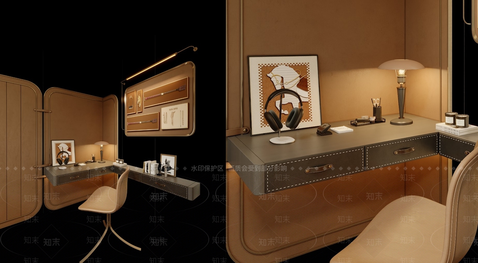 复古轻奢书桌椅3D模型下载【ID:1176950631】