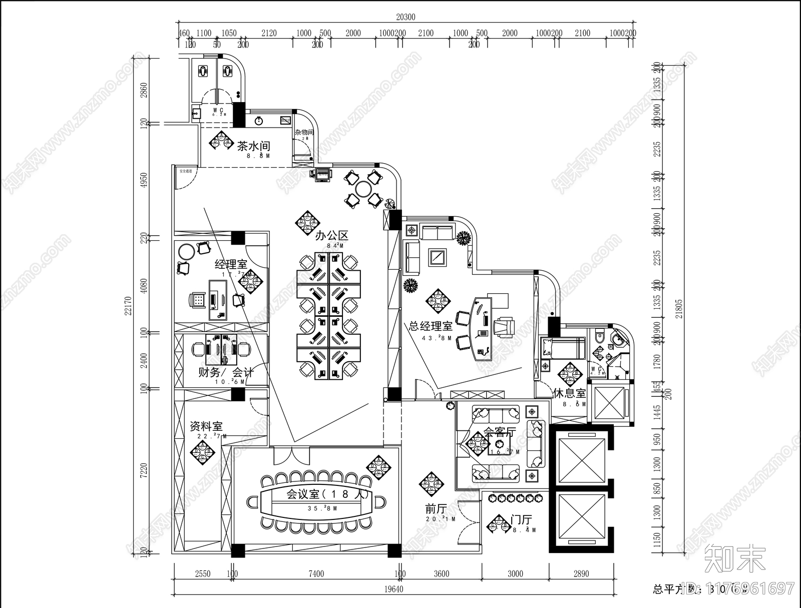 现代整体办公空间cad施工图下载【ID:1176961697】