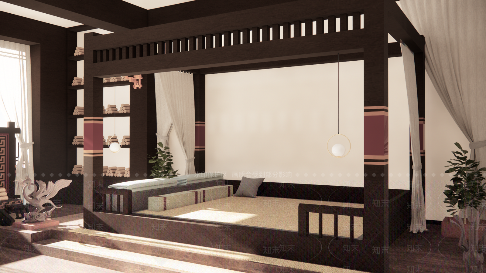 新中式中古酒店客房SU模型下载【ID:1177030483】