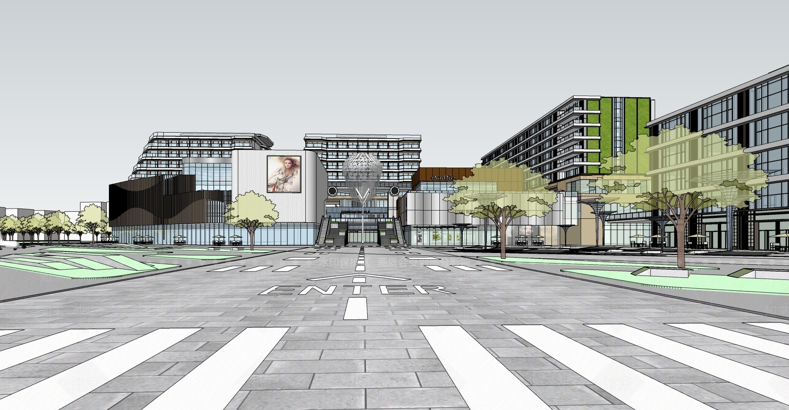 现代商场建筑SU模型下载【ID:1176970205】