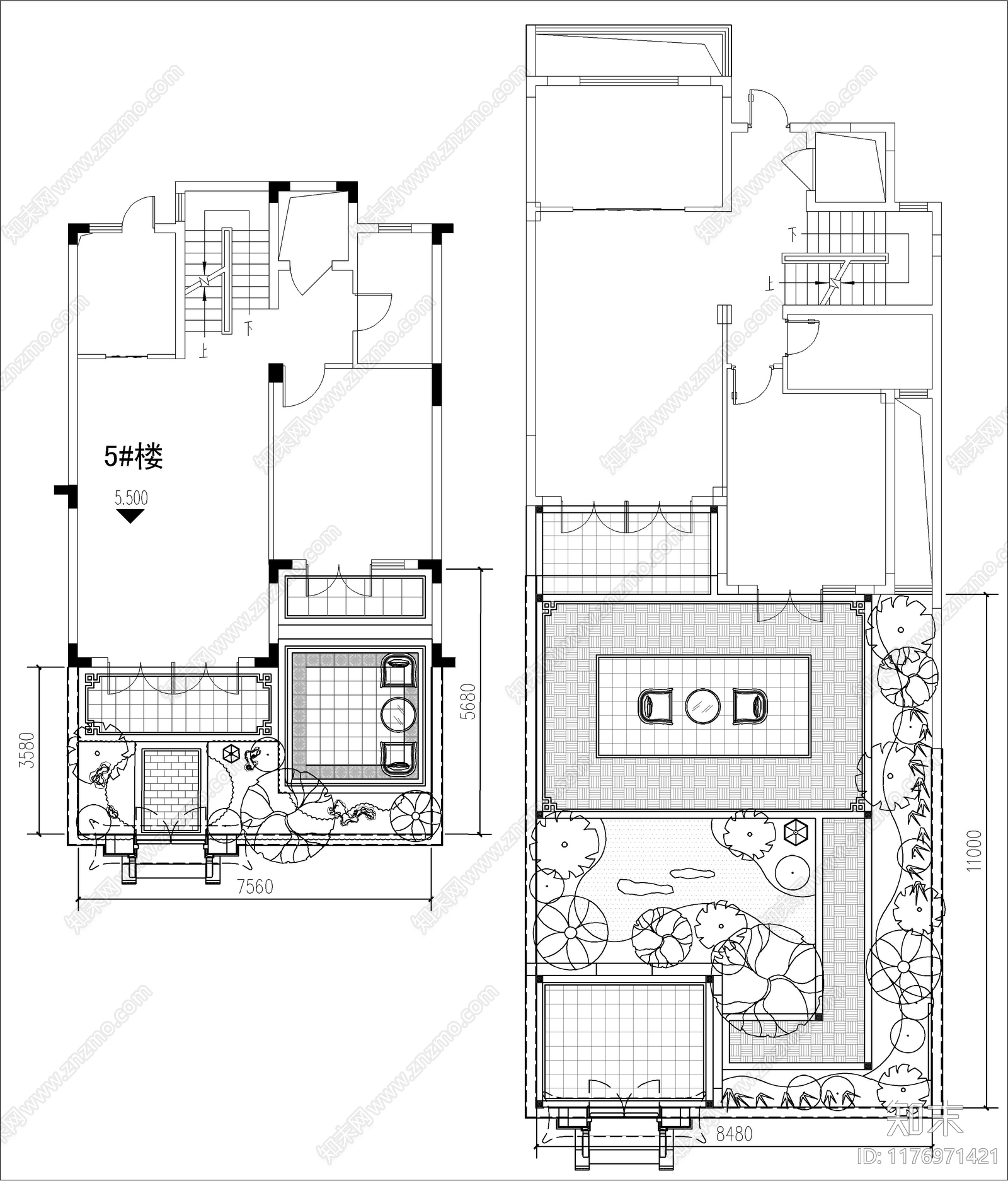 现代新中式庭院cad施工图下载【ID:1176971421】