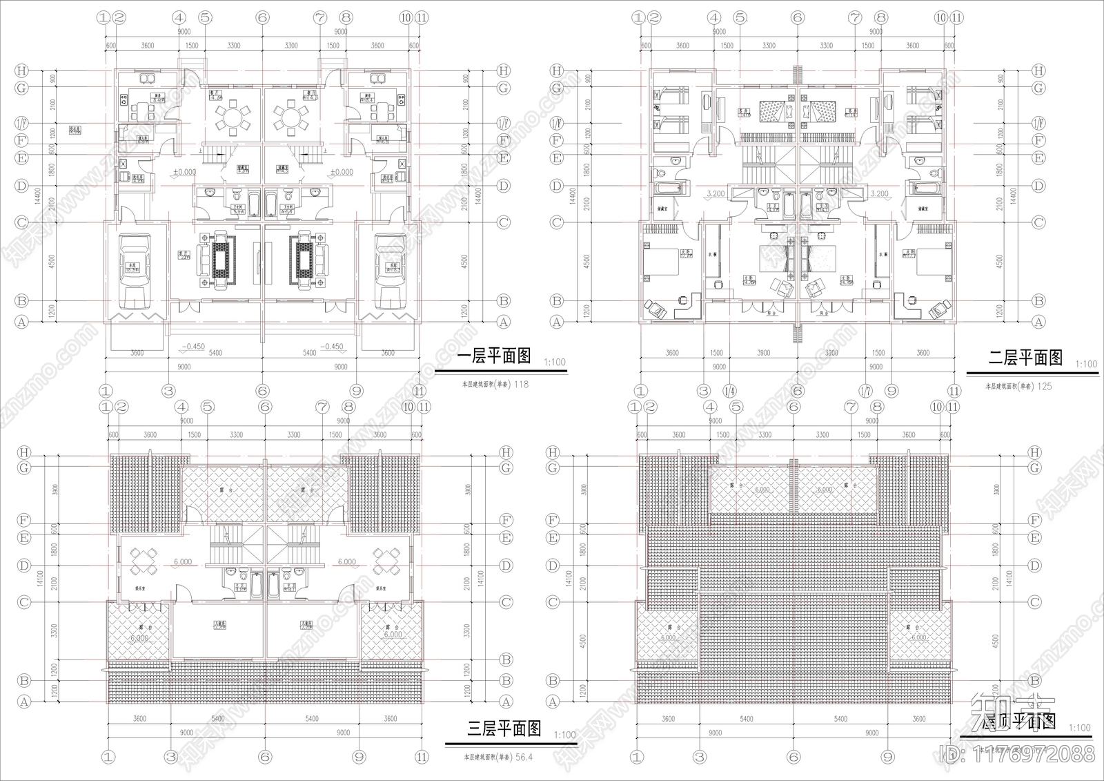 新中式别墅建筑cad施工图下载【ID:1176972088】