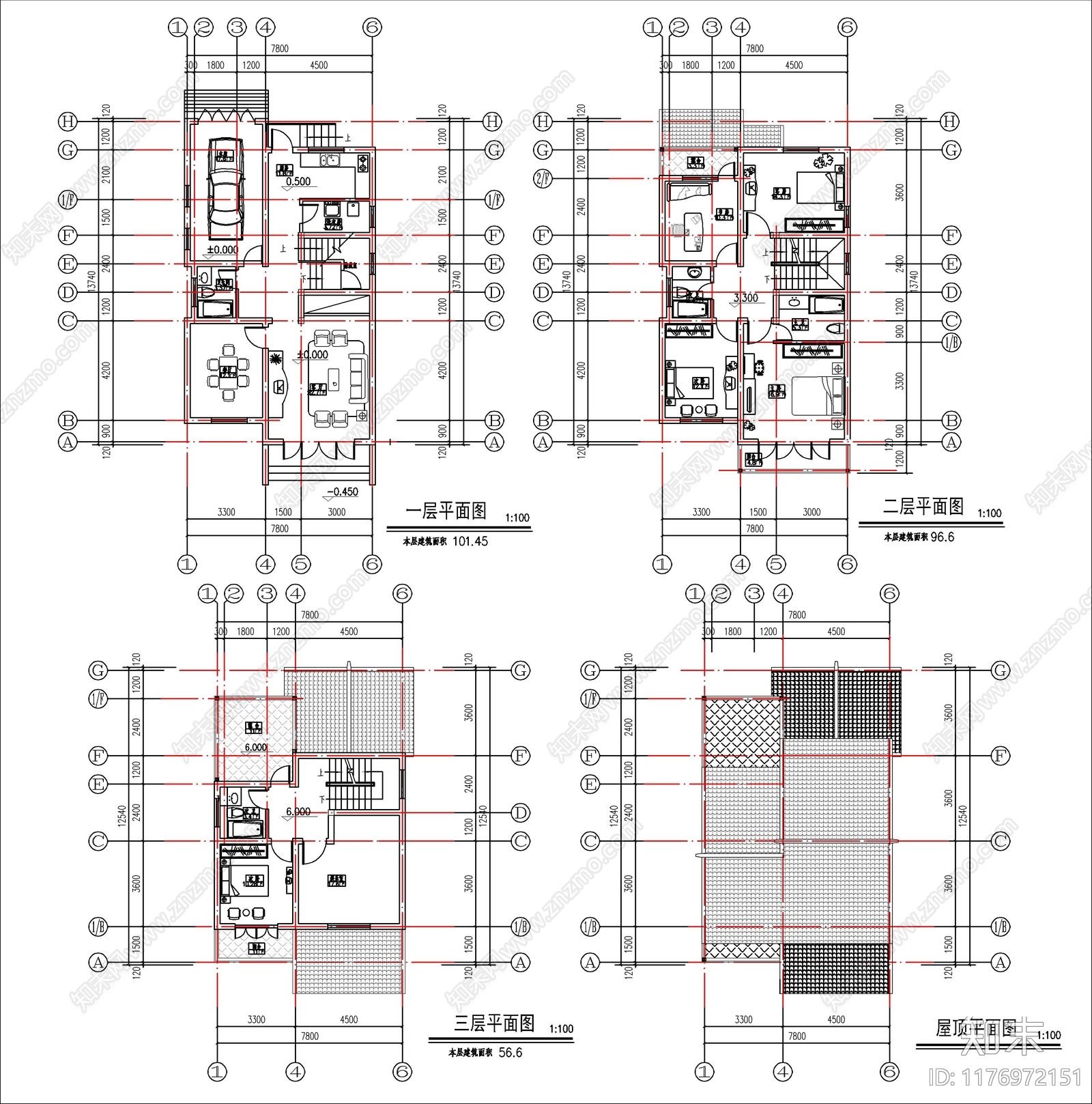 新中式别墅建筑cad施工图下载【ID:1176972151】