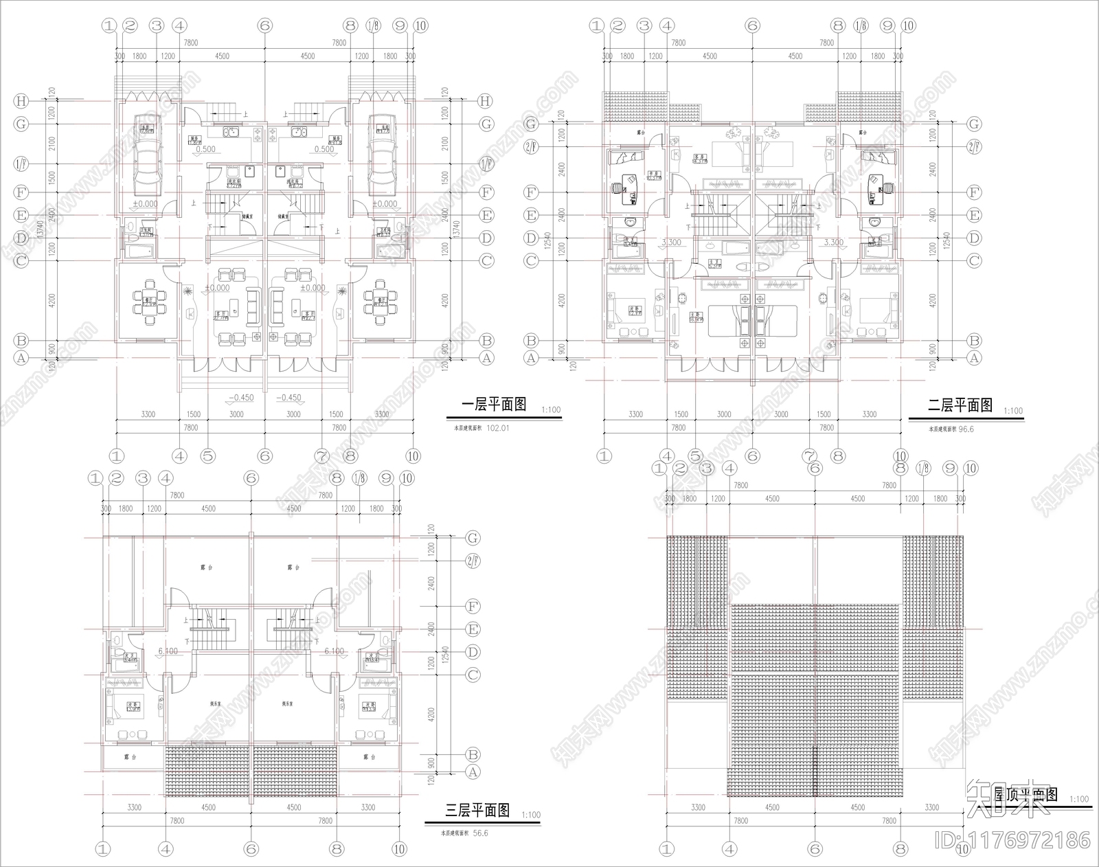 新中式别墅建筑cad施工图下载【ID:1176972186】