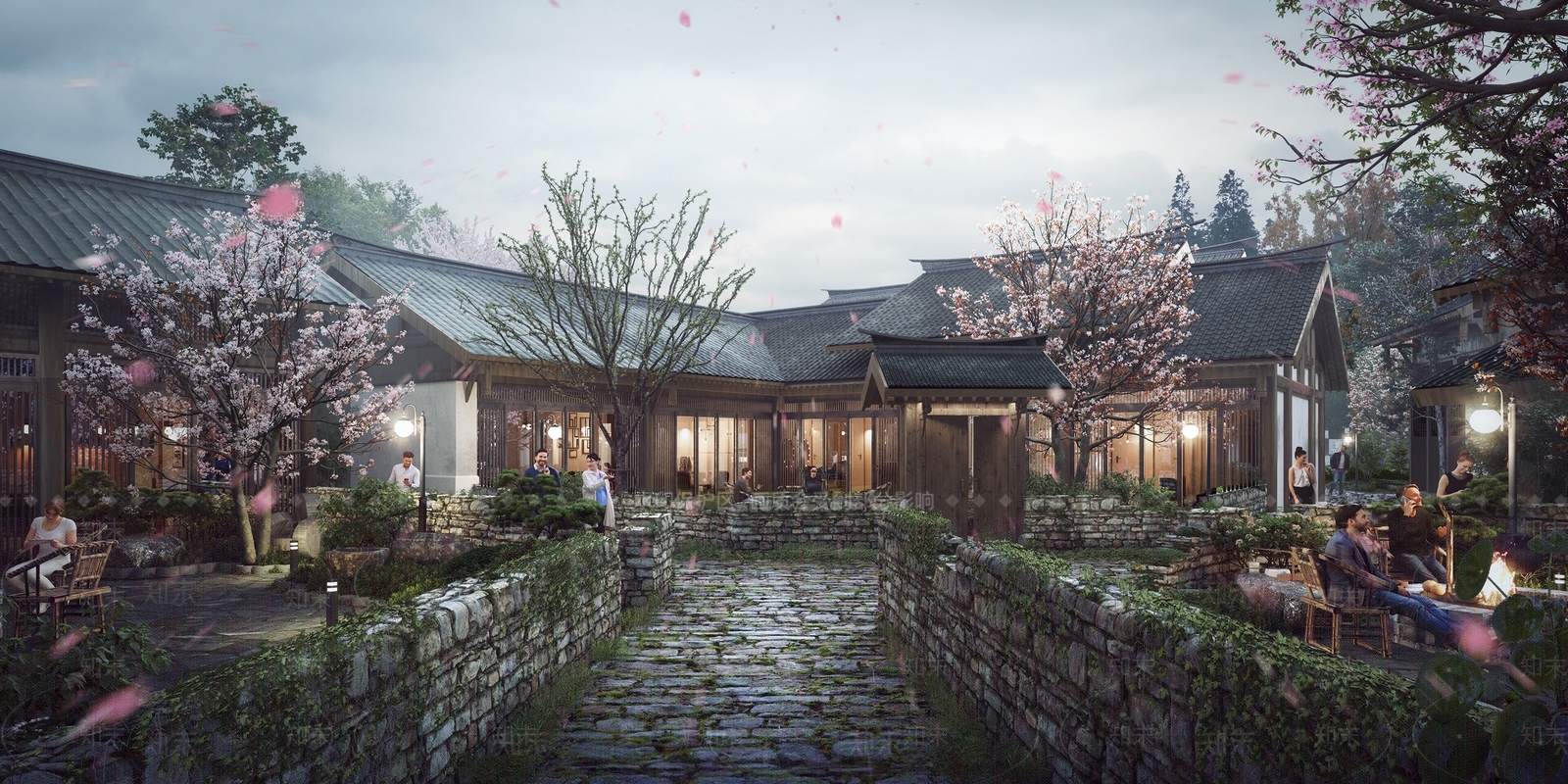 新中式简约民宿建筑SU模型下载【ID:1176972557】