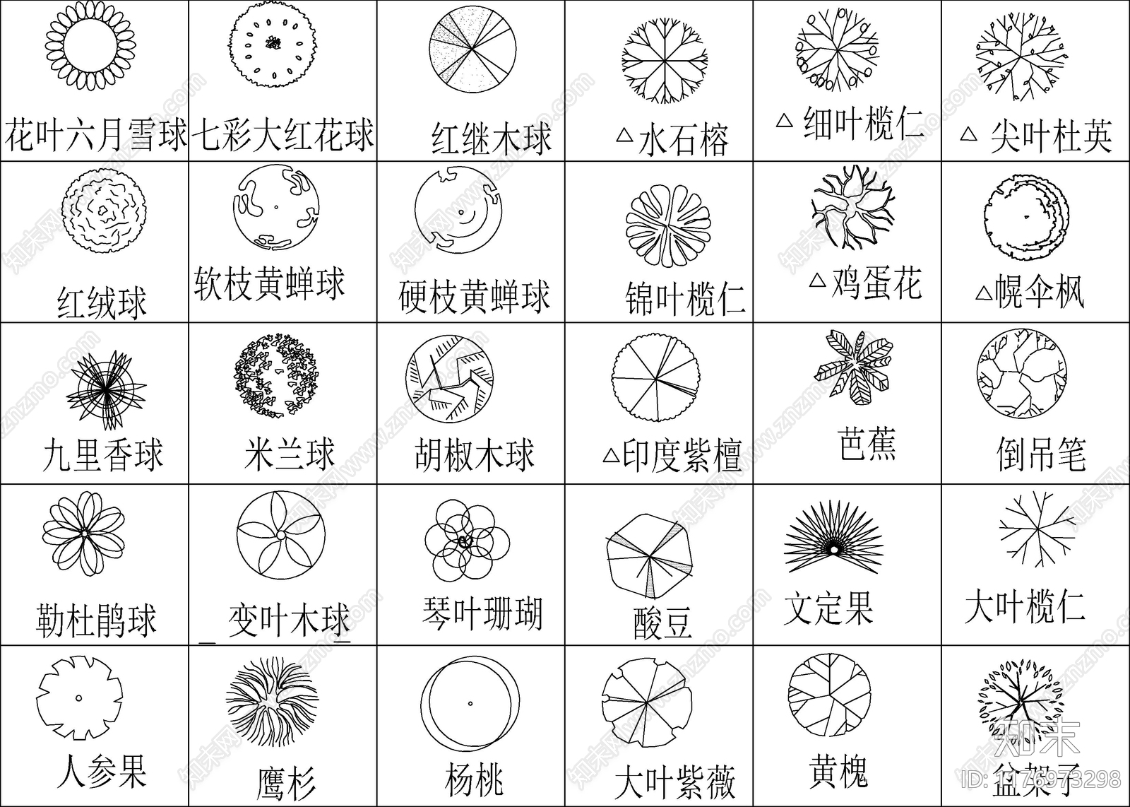 现代综合植物图库施工图下载【ID:1176973298】