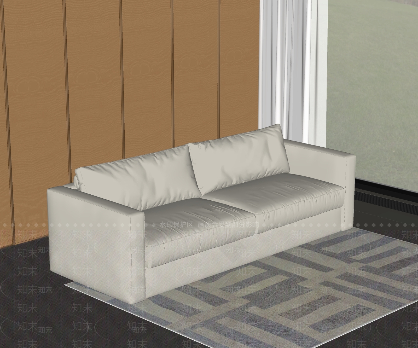 现代奶油双人沙发SU模型下载【ID:1176976982】