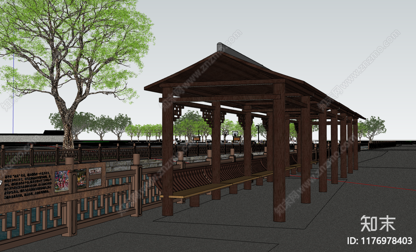 新中式中式廊架施工图下载【ID:1176978403】