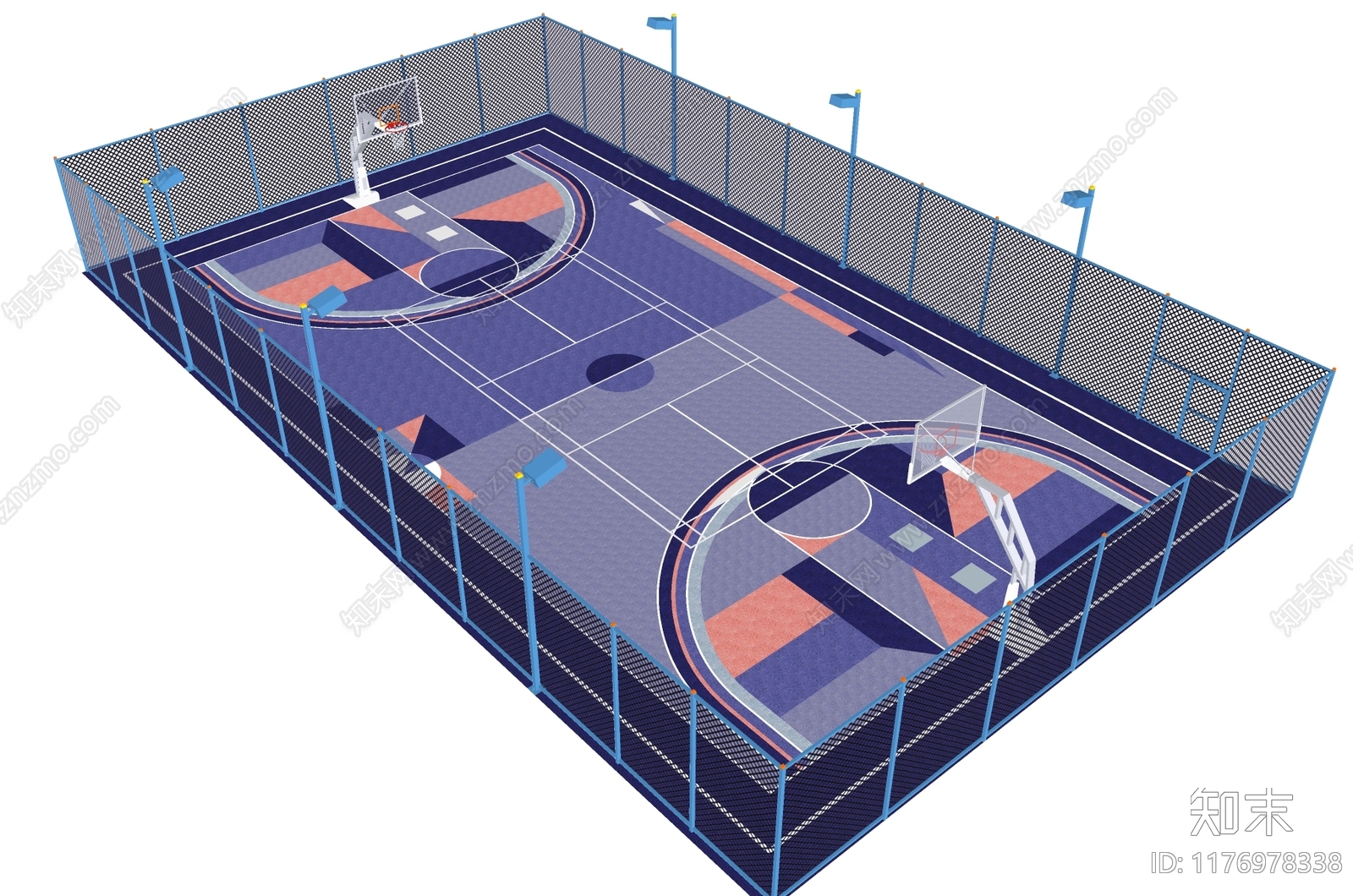 现代篮球场SU模型下载【ID:1176978338】