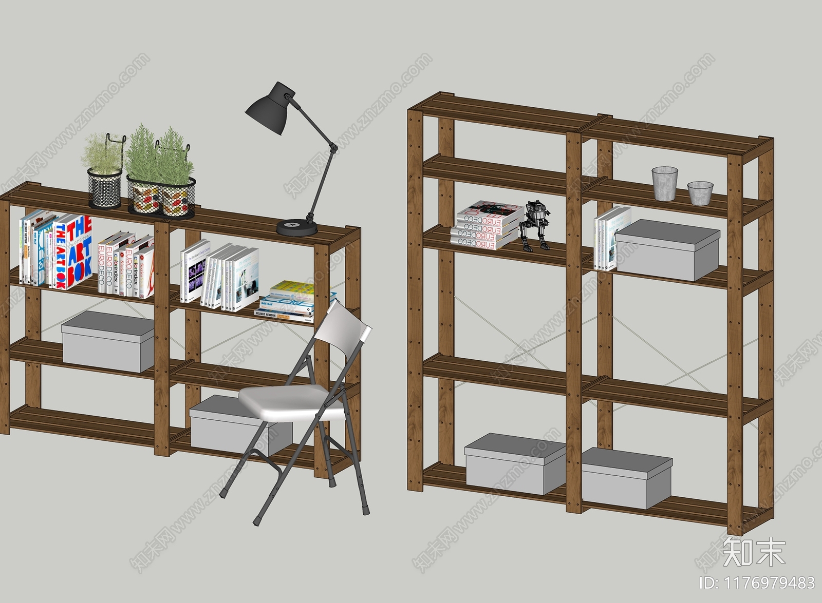 复古原木书架SU模型下载【ID:1176979483】