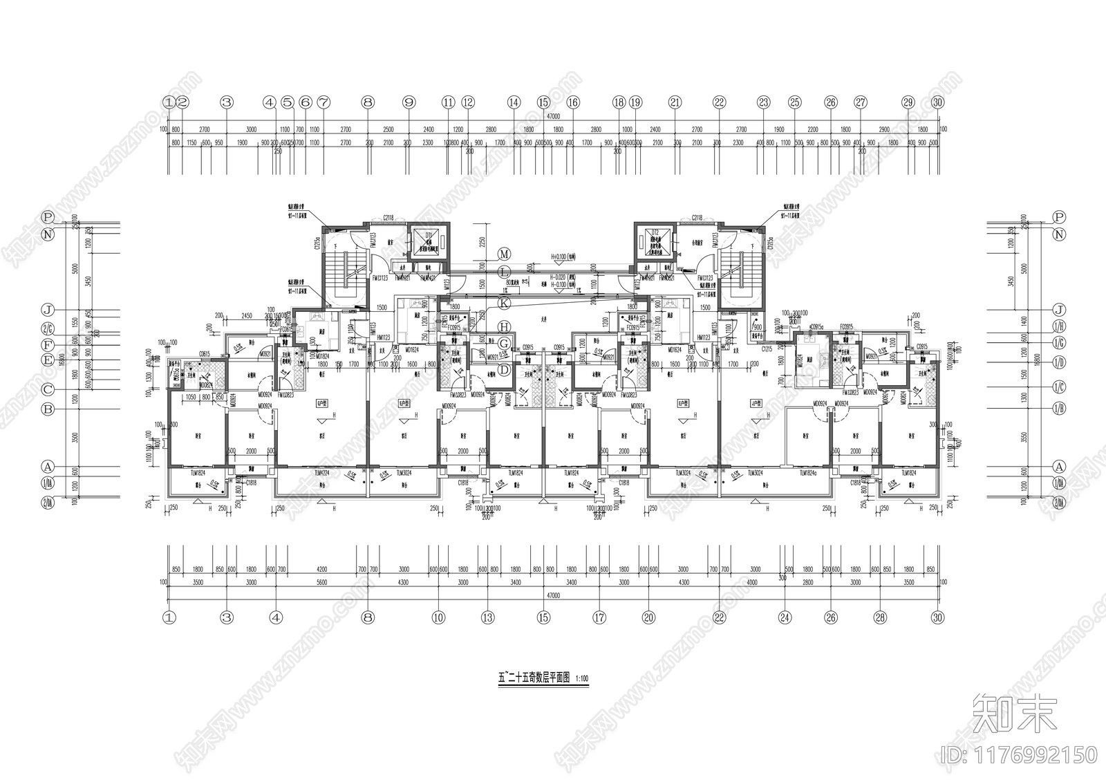 现代住宅楼建筑施工图下载【ID:1176992150】