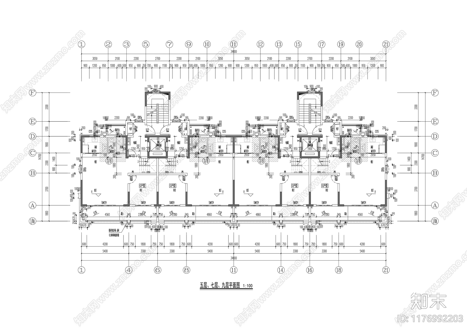 现代住宅楼建筑施工图下载【ID:1176992203】