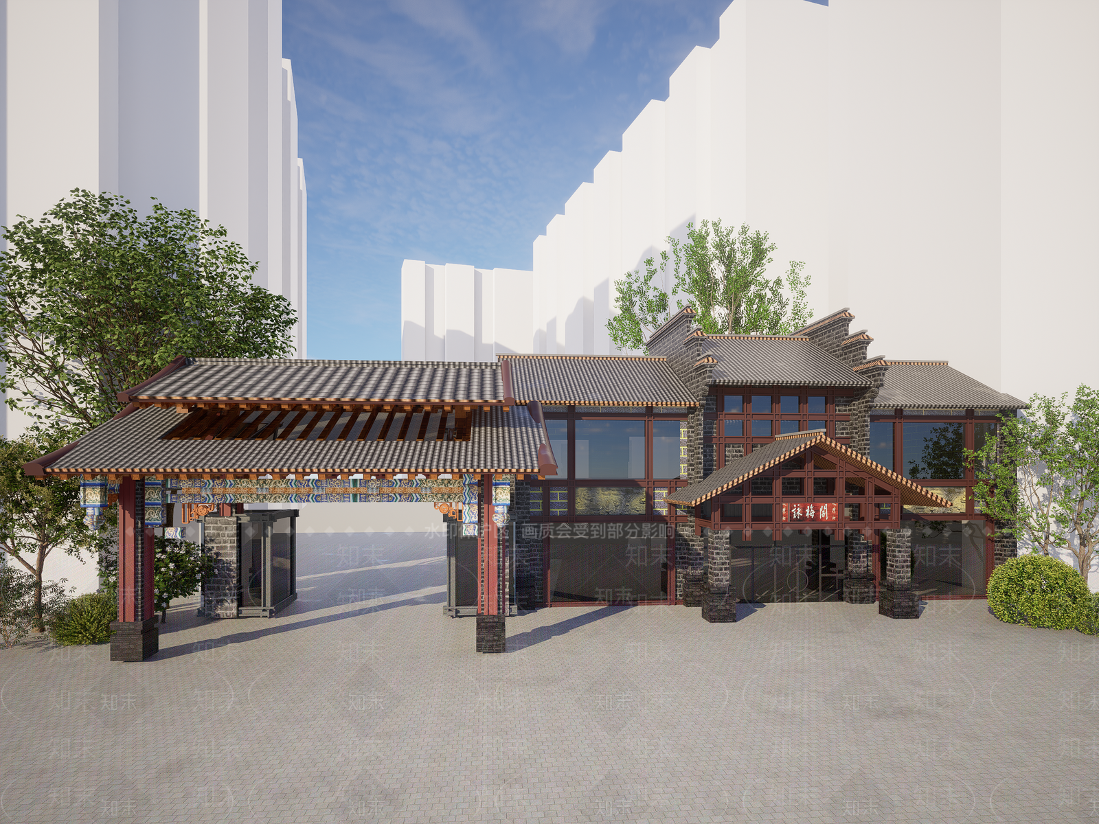 中式小区建筑SU模型下载【ID:1177004091】