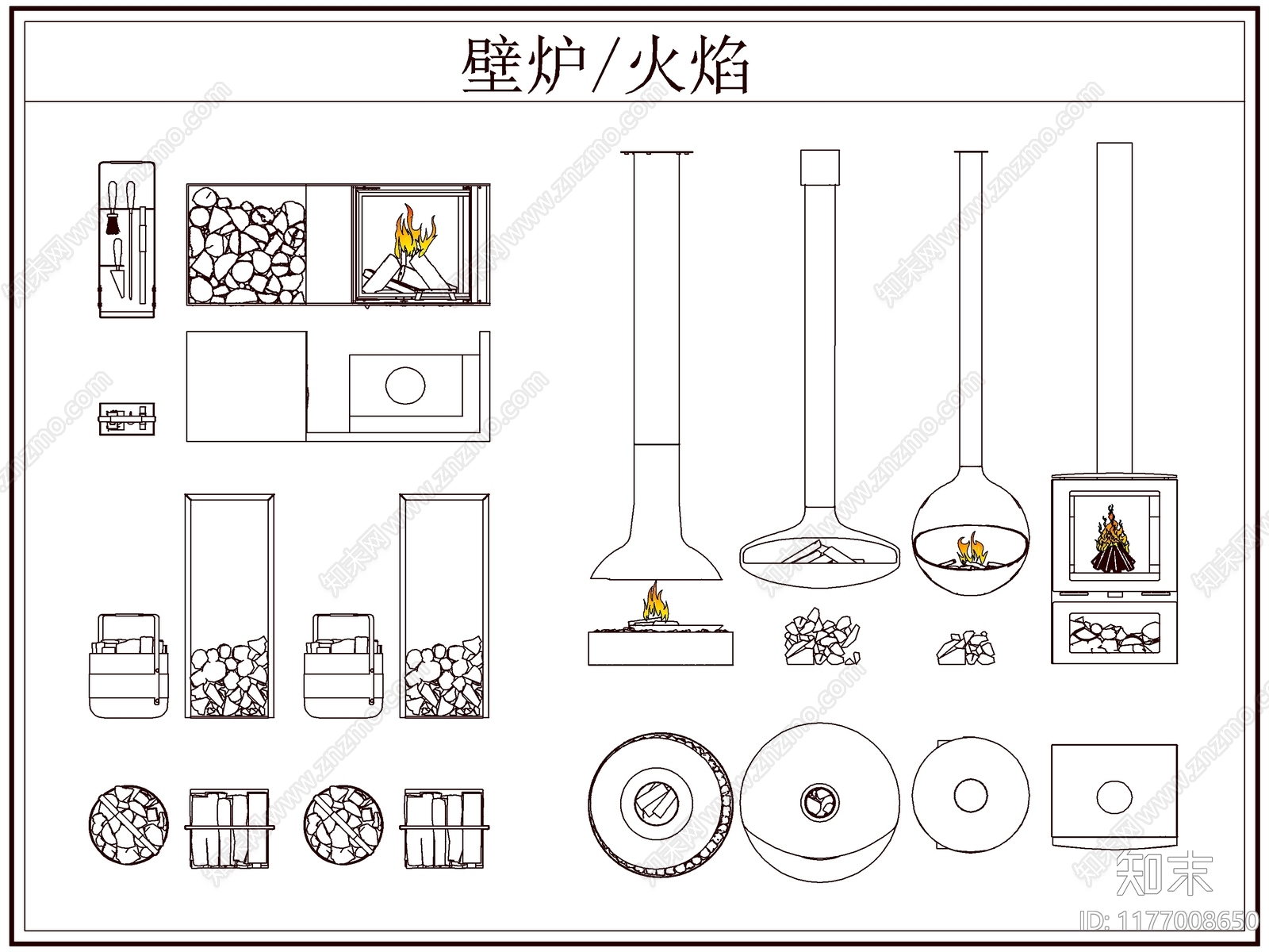 现代欧式壁炉施工图下载【ID:1177008650】