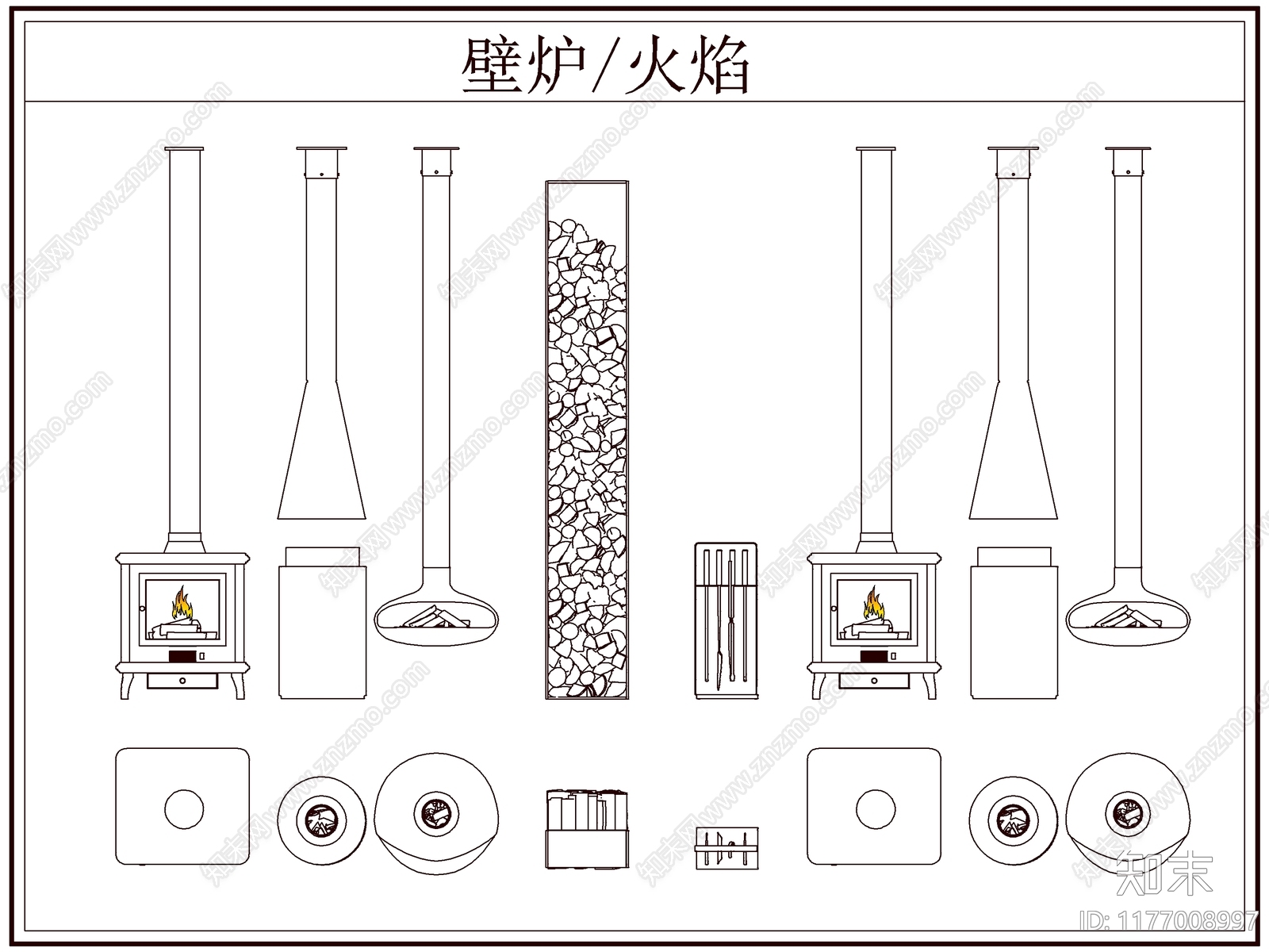 现代欧式壁炉施工图下载【ID:1177008997】