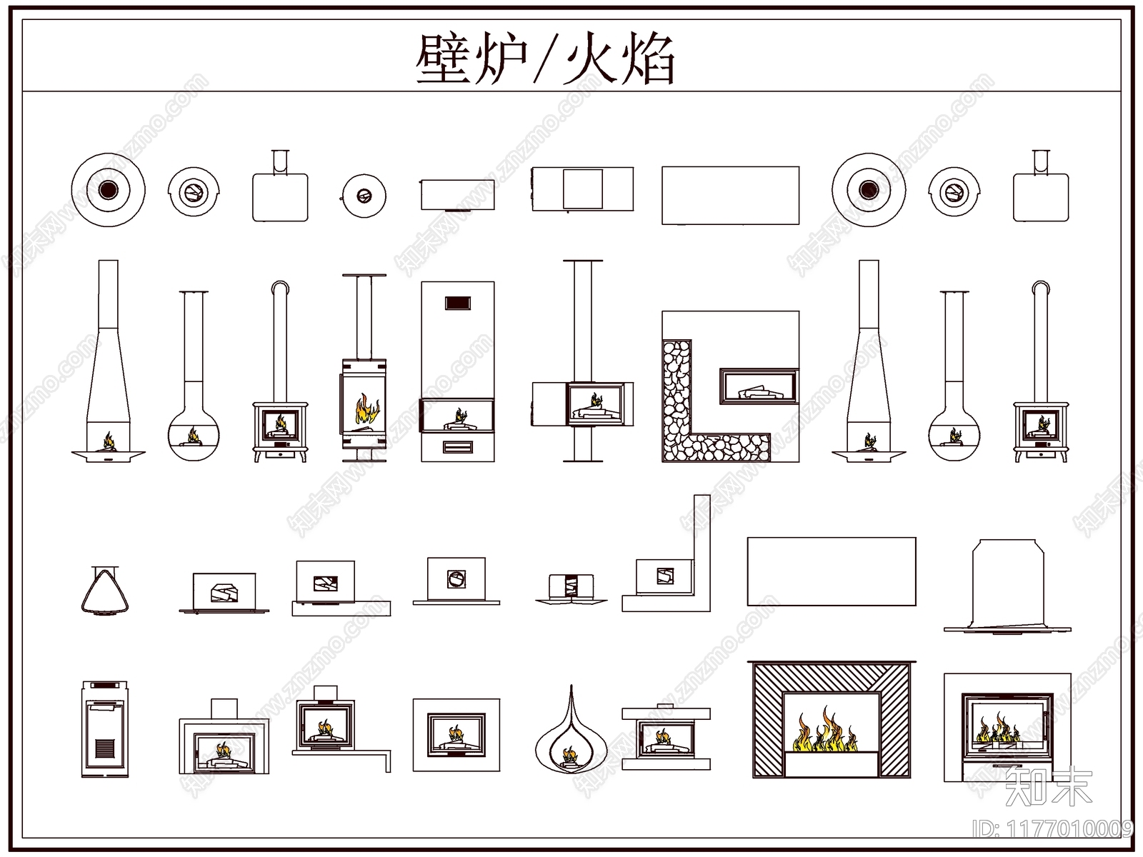 现代欧式壁炉施工图下载【ID:1177010009】