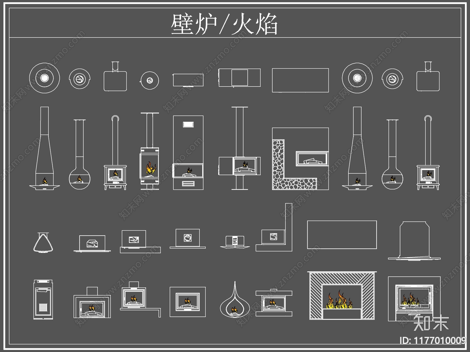 现代欧式壁炉施工图下载【ID:1177010009】