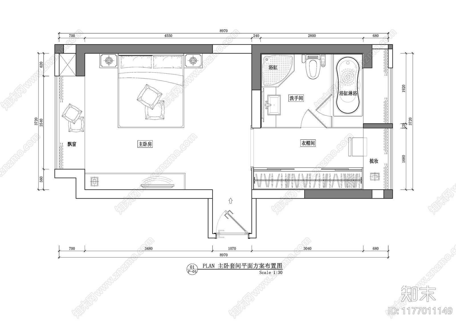 现代轻奢卧室施工图下载【ID:1177011149】