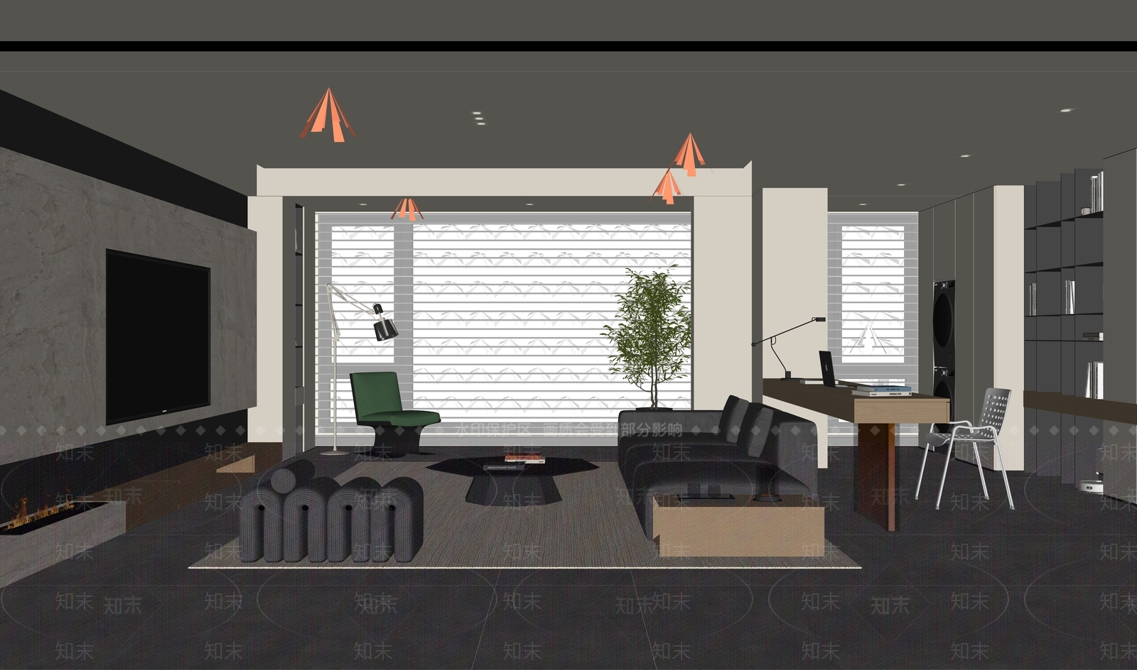 现代多功能客厅SU模型下载【ID:1222287660】