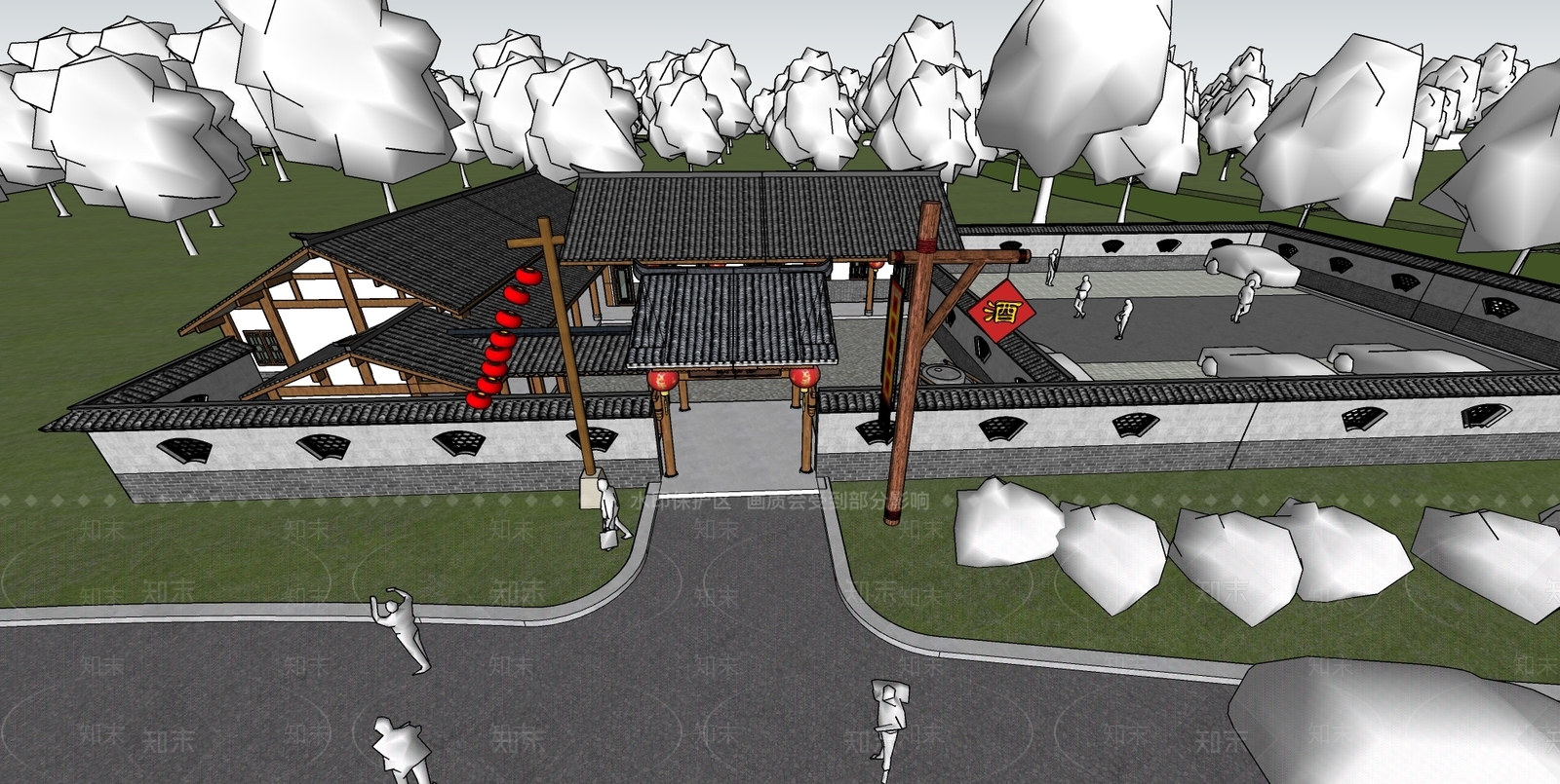 原木中式风格建筑SU模型下载【ID:1177023680】